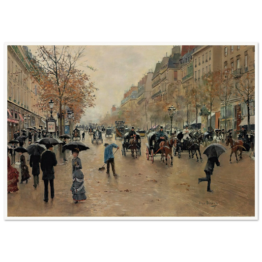 Boulevard Poissonnière en automne Art Print | Jean Beraud - Framed Poster - 30x40 cm / 12x16″ - Black frame