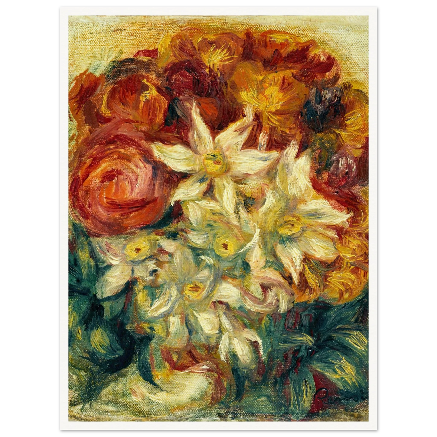 Bouquet de narcisses et de roses (1914) Art Print | Pierre Auguste Renoir - Framed Poster - 30x40 cm / 12x16″ - Black frame