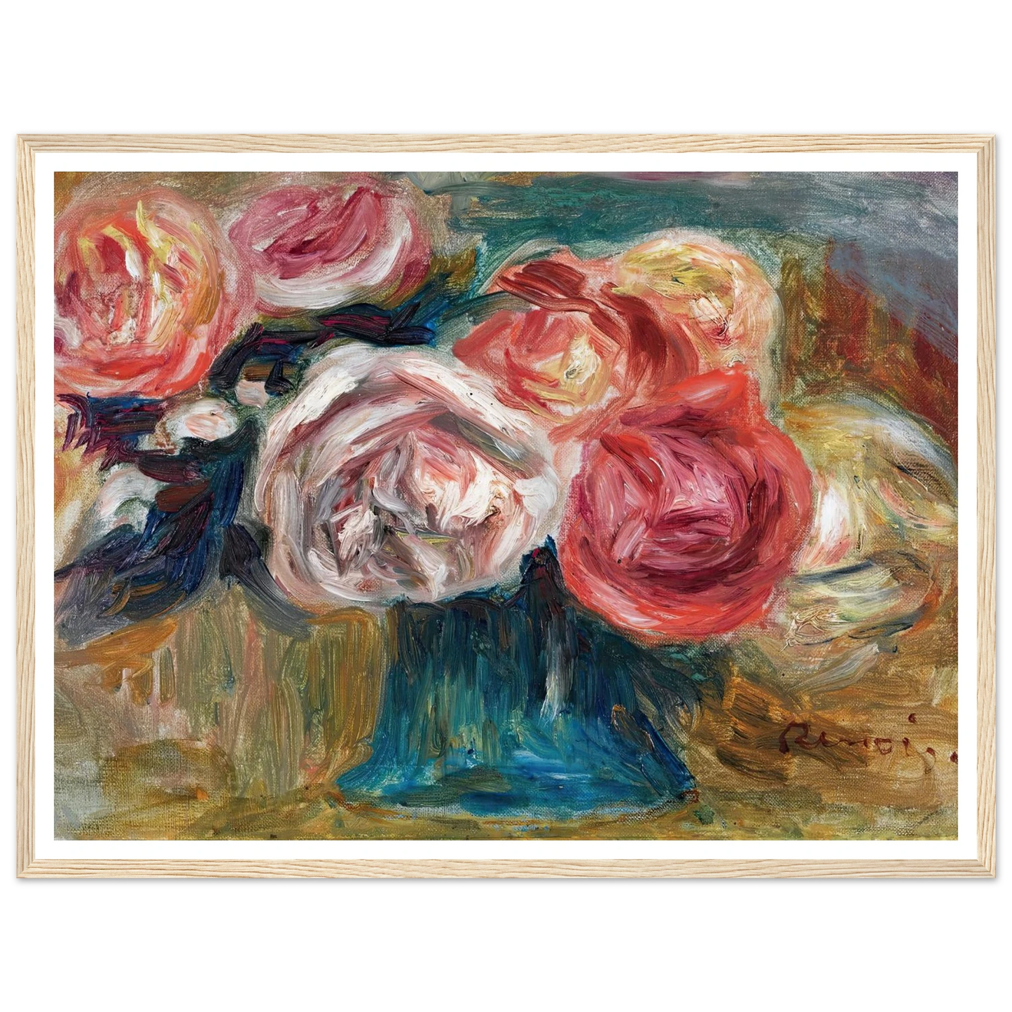 Bouquet De Roses Dans Un Vase Art Print | Pierre Auguste Renoir - Framed Poster - 30x40 cm / 12x16″ - Black frame