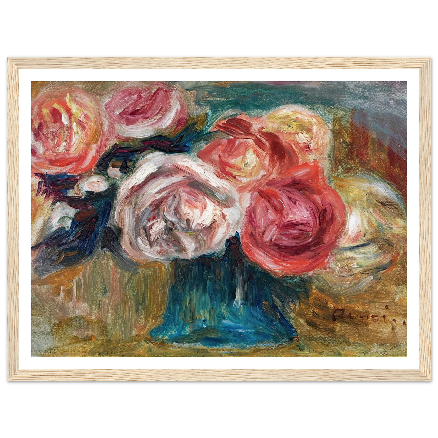 Bouquet De Roses Dans Un Vase Art Print | Pierre Auguste Renoir - Framed Poster - 30x40 cm / 12x16″ - Black frame
