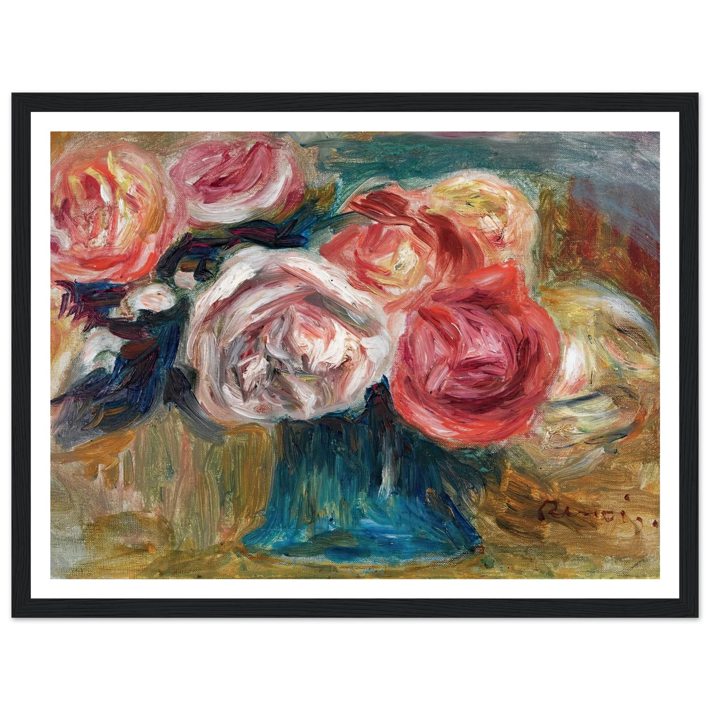 Bouquet De Roses Dans Un Vase Art Print | Pierre Auguste Renoir - Framed Poster - 30x40 cm / 12x16″ - Black frame
