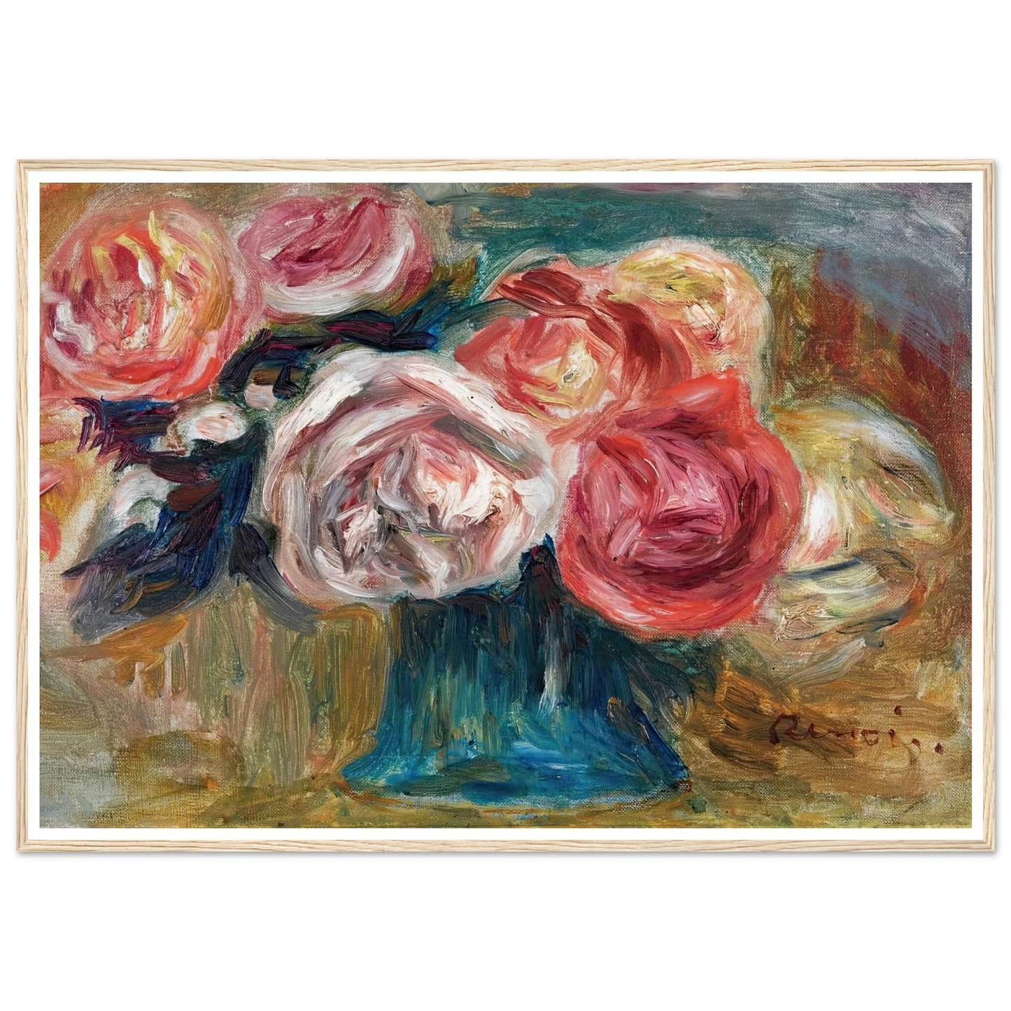 Bouquet De Roses Dans Un Vase Art Print | Pierre Auguste Renoir - Framed Poster - 30x40 cm / 12x16″ - Black frame