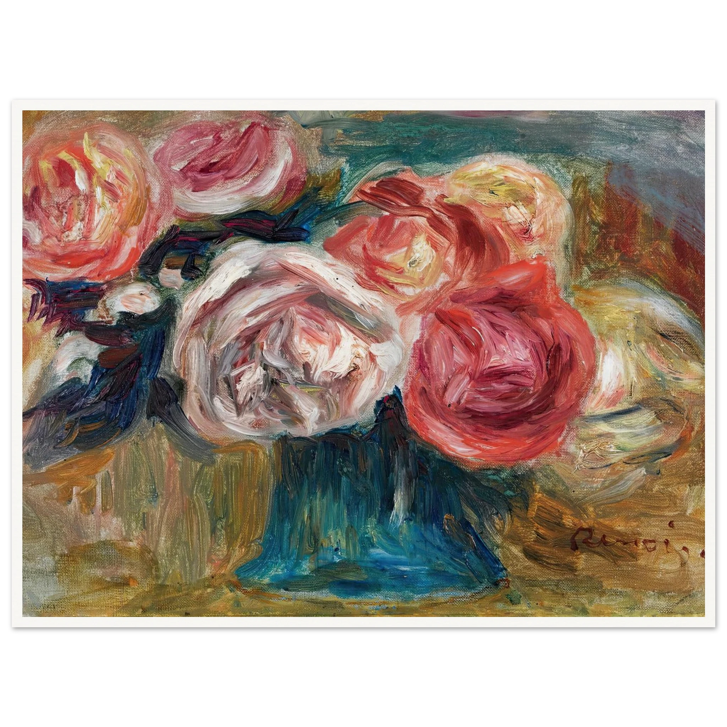 Bouquet De Roses Dans Un Vase Art Print | Pierre Auguste Renoir - Framed Poster - 30x40 cm / 12x16″ - Black frame