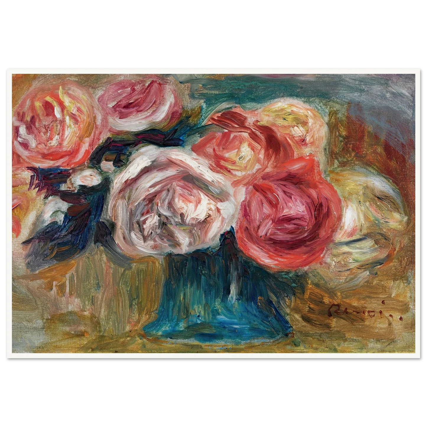 Bouquet De Roses Dans Un Vase Art Print | Pierre Auguste Renoir - Framed Poster - 30x40 cm / 12x16″ - Black frame