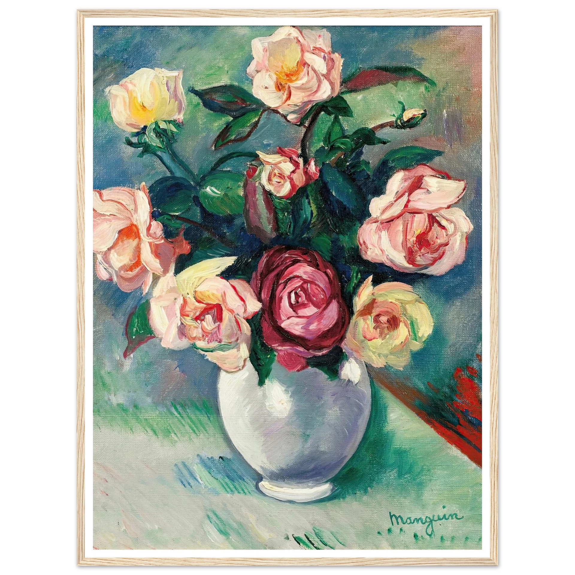 Bouquet De Roses Dans Un Vase Blanc (1912) Art Print | Henri