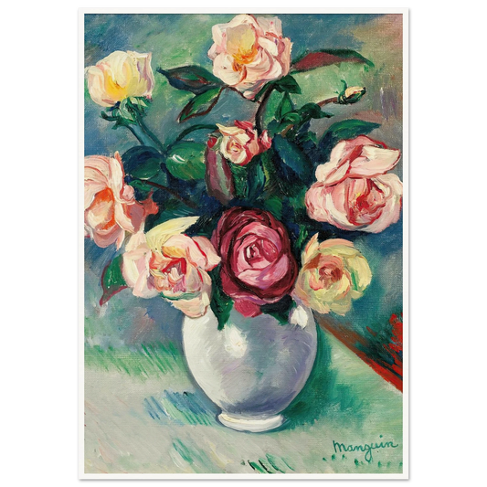 Bouquet De Roses Dans Un Vase Blanc (1912) Art Print | Henri Manguin - Framed Poster - 30x40 cm / 12x16″ - Black frame
