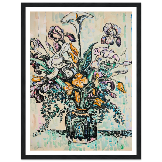 Bouquet (iris, arum, tulipes) dans un vase d’André Metthey (ca 1910) Art Print | Paul Signac - Framed Poster - 30x40 cm / 12x16″ - Black frame