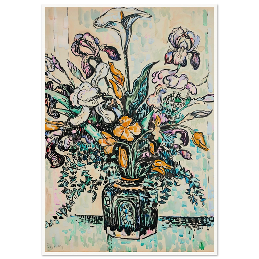 Bouquet (iris, arum, tulipes) dans un vase d’André Metthey (ca 1910) Art Print | Paul Signac - Framed Poster - 30x40 cm / 12x16″ - Black frame