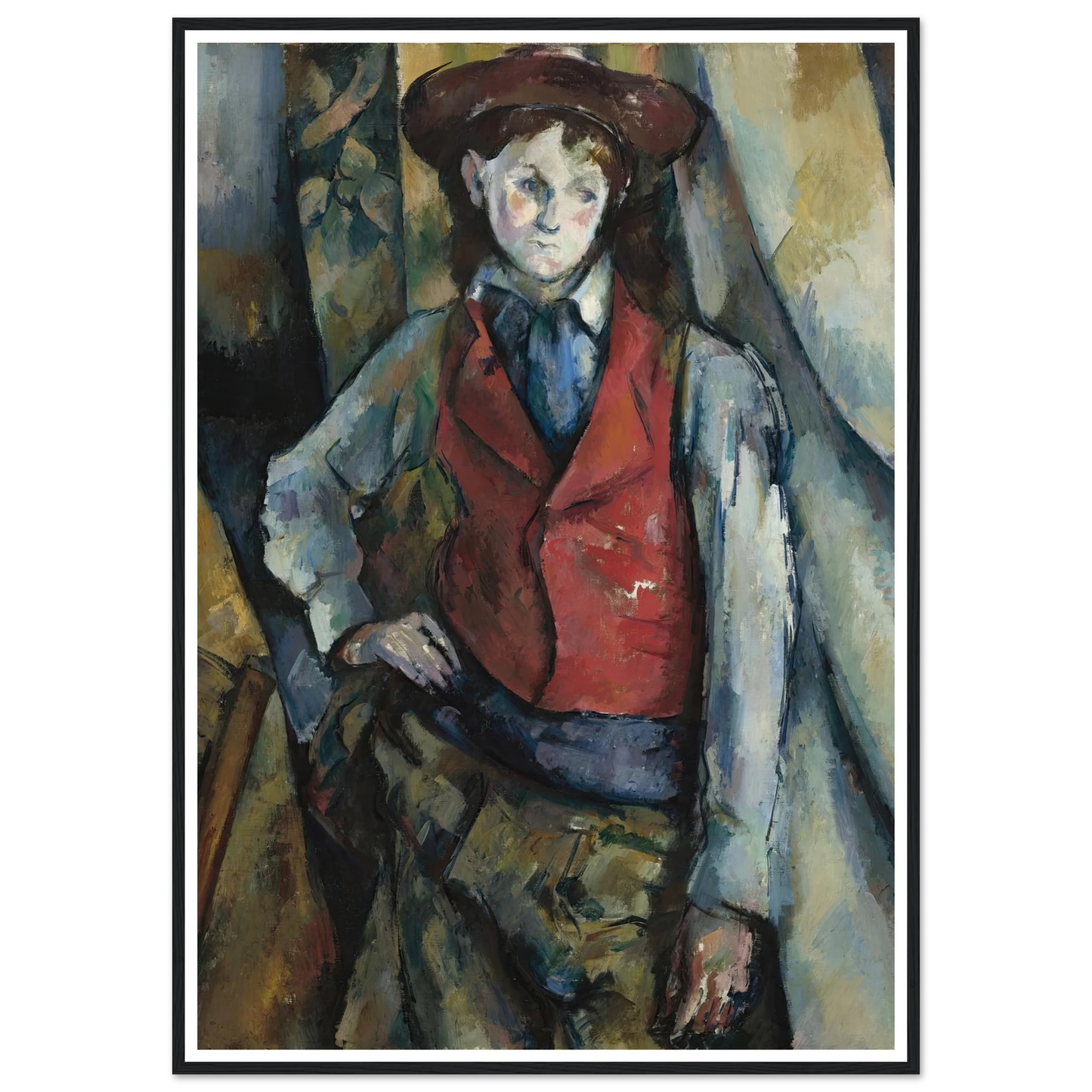 Boy in a Red Waistcoat (1888-1890) Art Print | Paul Cezanne - Framed Poster - 30x40 cm / 12x16″ - Black frame