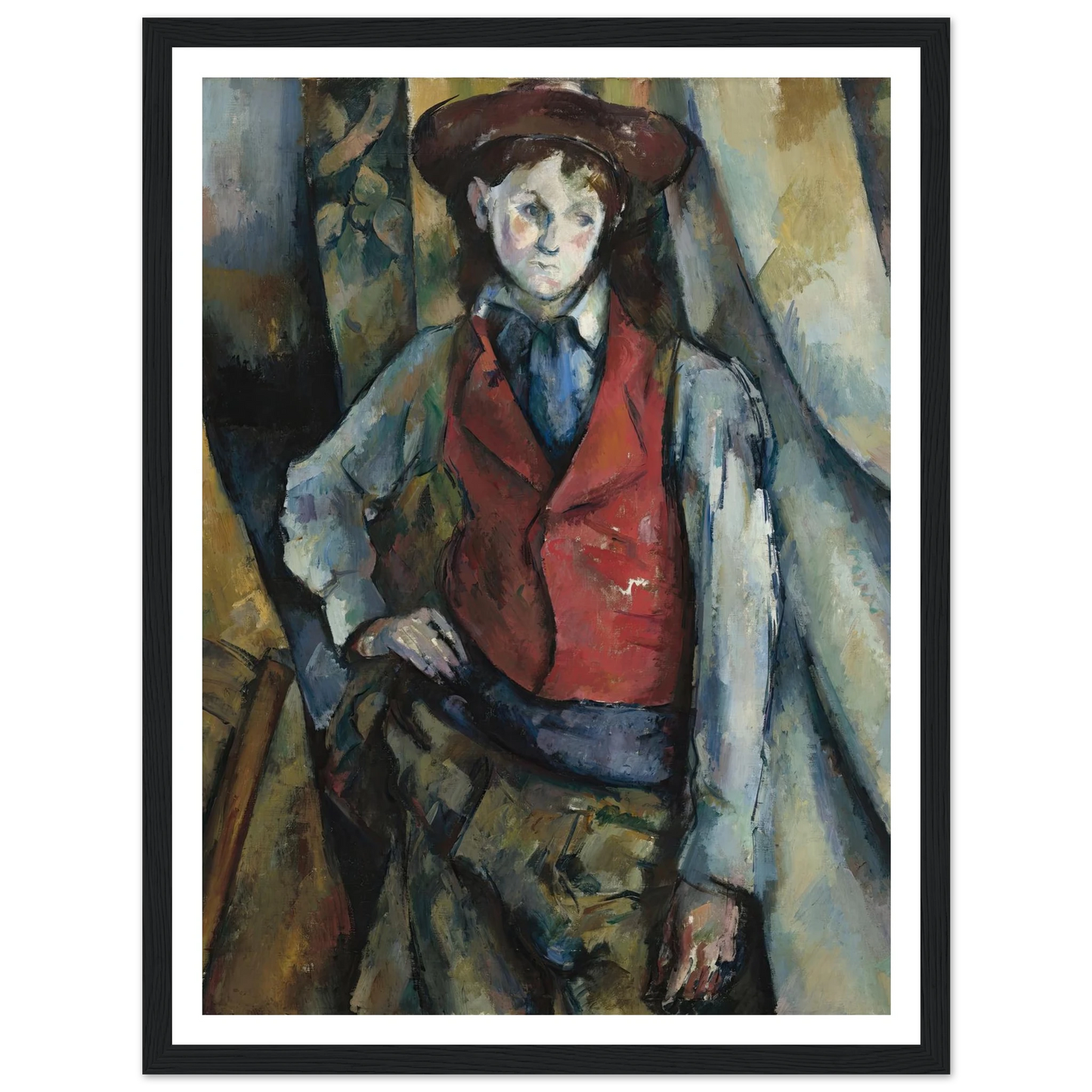 Boy in a Red Waistcoat (1888-1890) Art Print | Paul Cezanne - Framed Poster - 30x40 cm / 12x16″ - Black frame