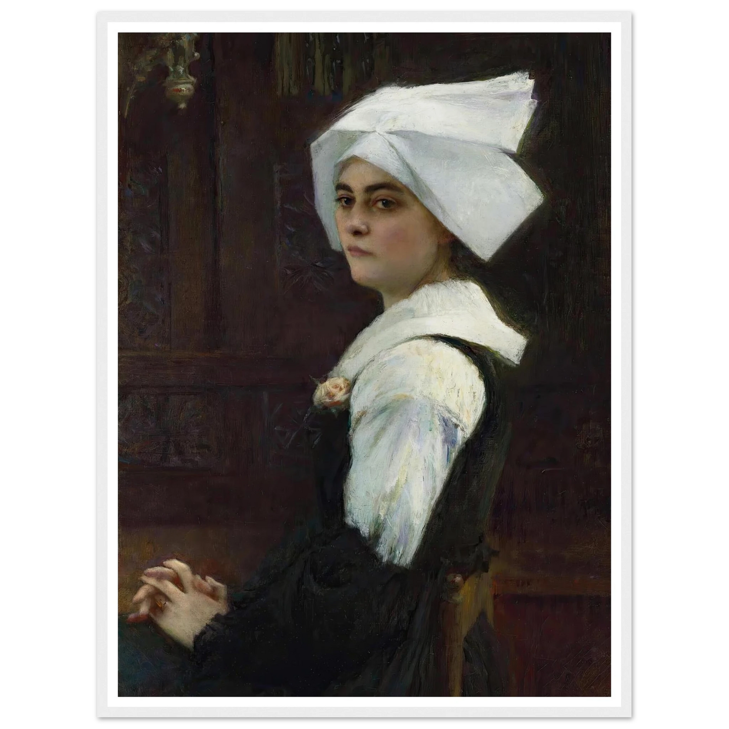 Breton Girl Art Print | Pascal Adolphe Jean Dagnan Bouveret - Framed Poster - 30x40 cm / 12x16″ - Black frame