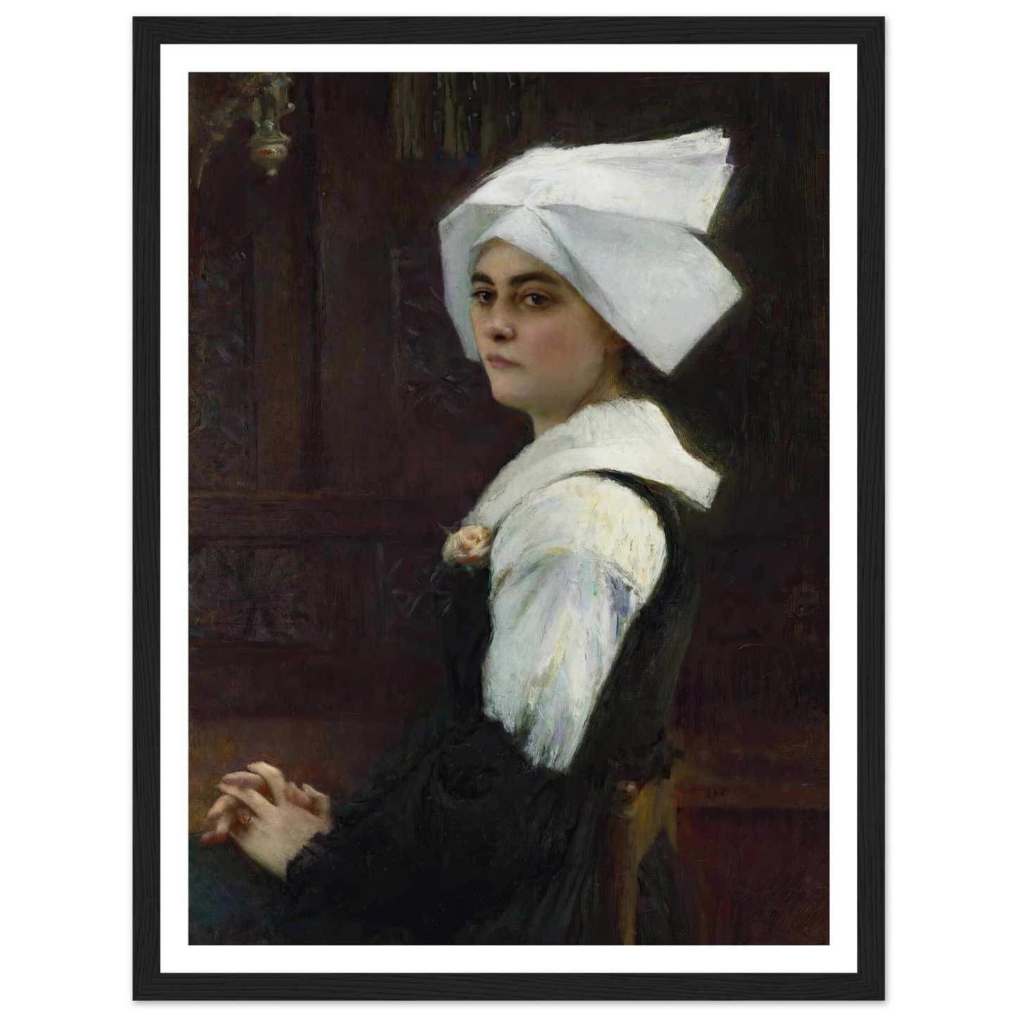 Breton Girl Art Print | Pascal Adolphe Jean Dagnan Bouveret - Framed Poster - 30x40 cm / 12x16″ - Black frame
