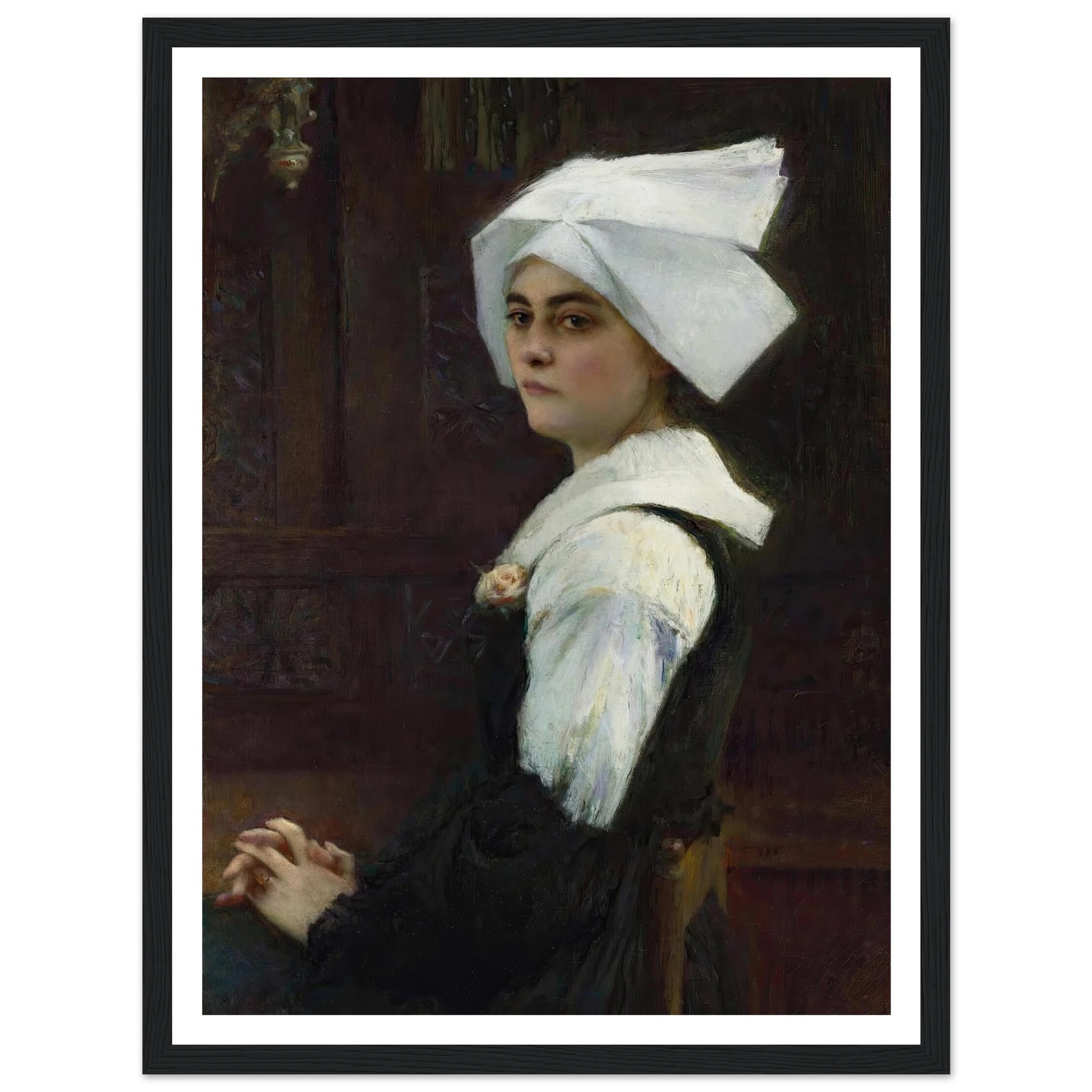 Breton Girl Art Print | Pascal Adolphe Jean Dagnan Bouveret - Framed Poster - 30x40 cm / 12x16″ - Black frame
