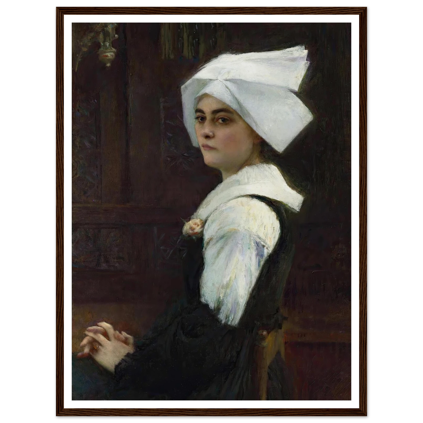 Breton Girl Art Print | Pascal Adolphe Jean Dagnan Bouveret - Framed Poster - 30x40 cm / 12x16″ - Black frame