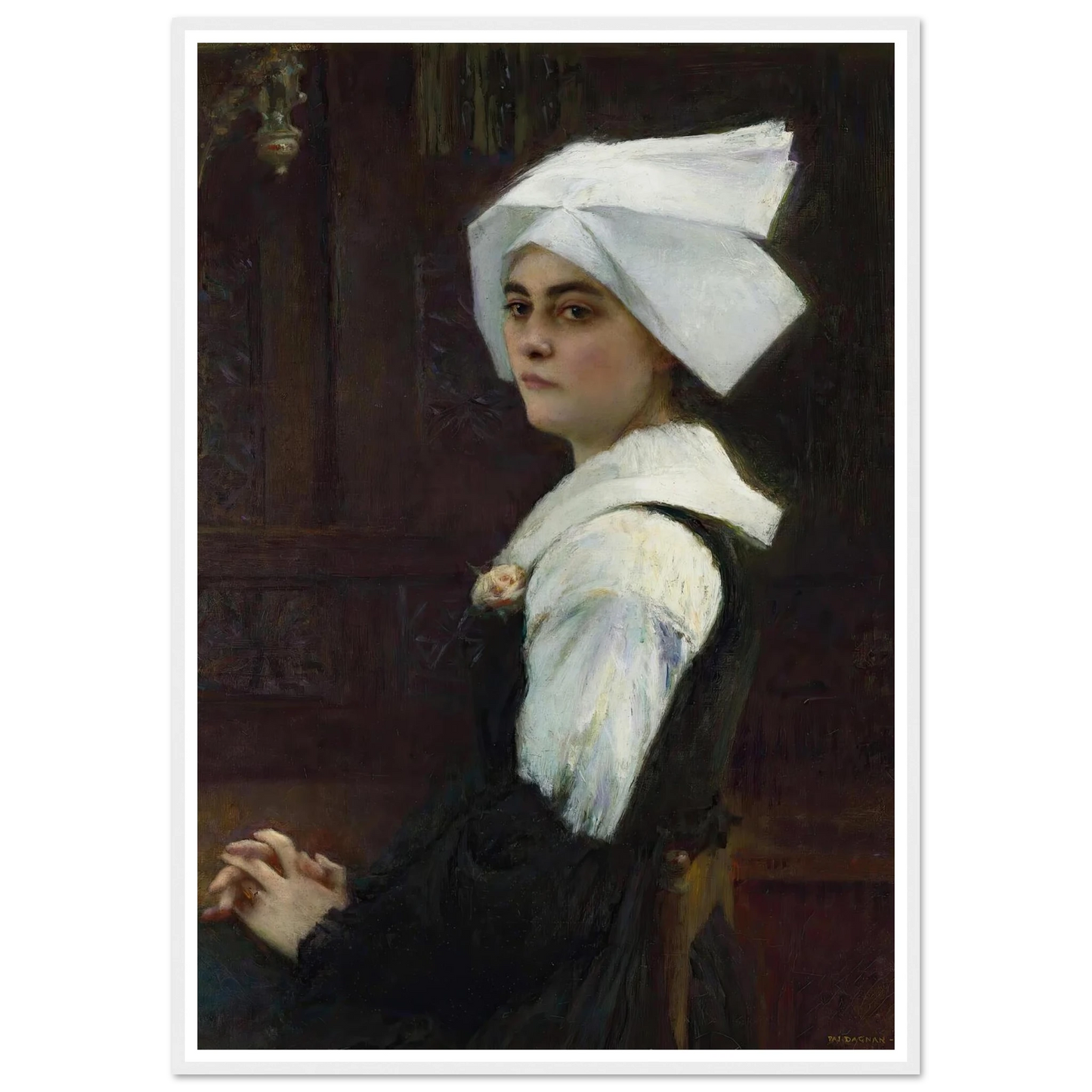 Breton Girl Art Print | Pascal Adolphe Jean Dagnan Bouveret - Framed Poster - 30x40 cm / 12x16″ - Black frame