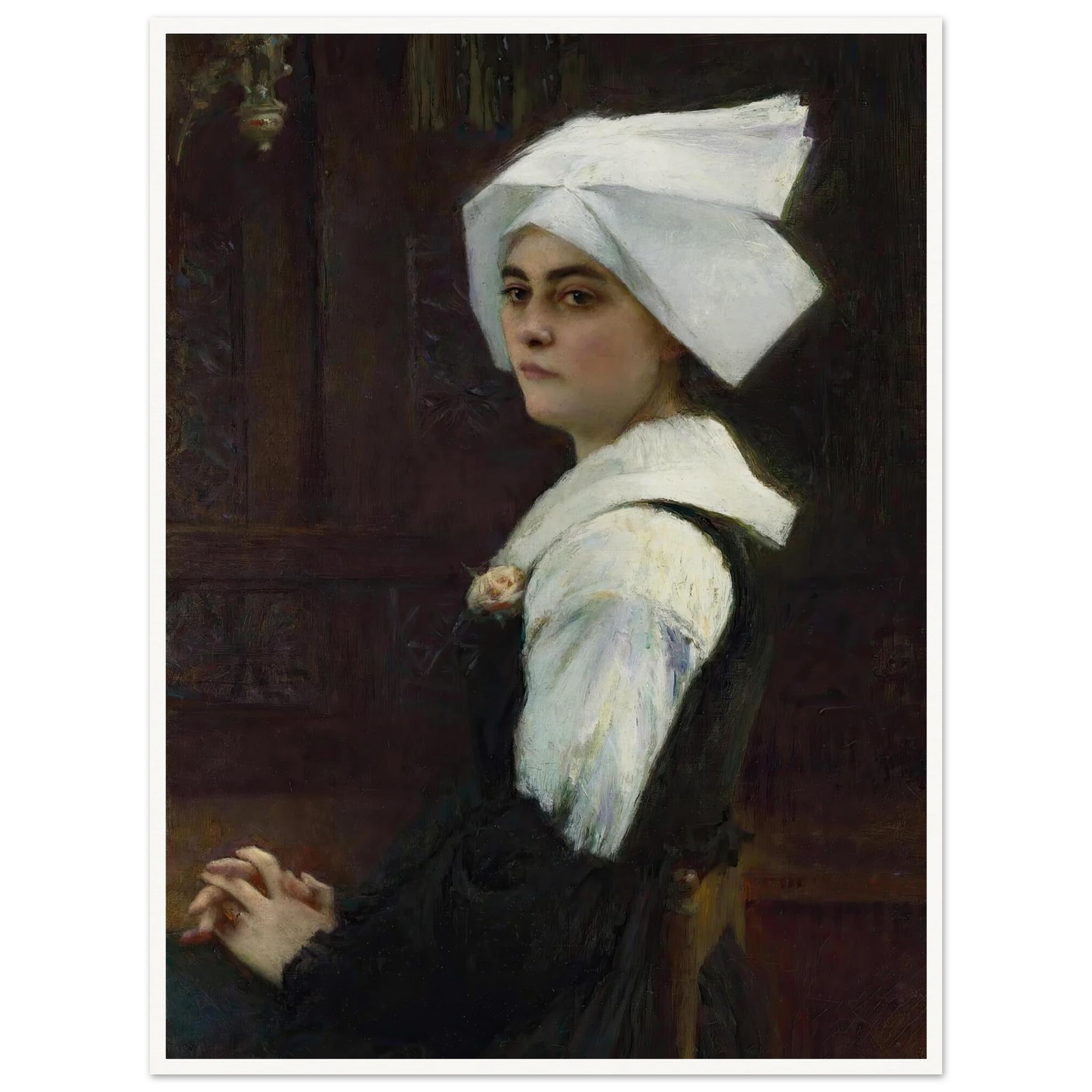 Breton Girl Art Print | Pascal Adolphe Jean Dagnan Bouveret - Framed Poster - 30x40 cm / 12x16″ - Black frame