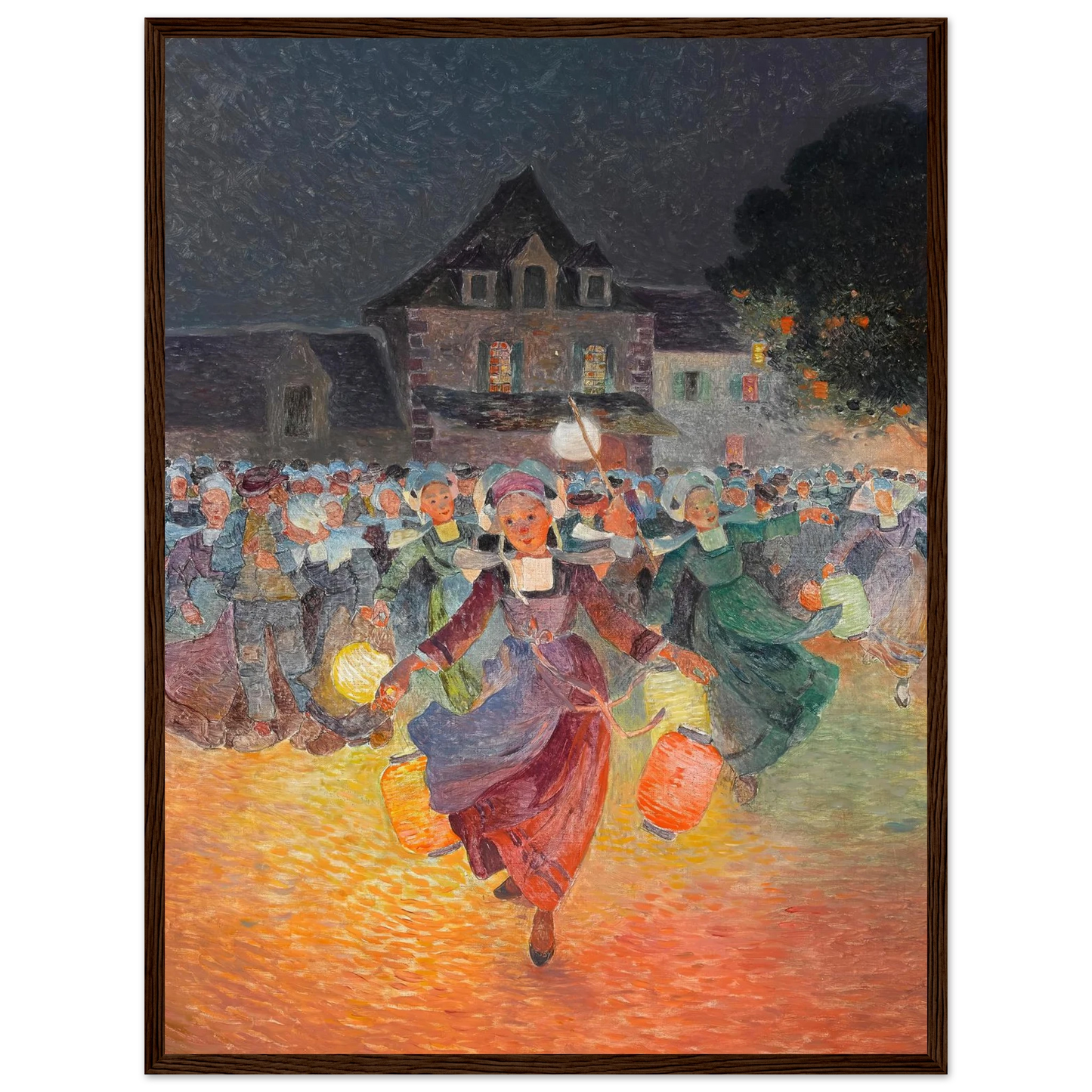 Breton Women with Lamps Art Print | Ferdinand du Puigaudeau - Framed Poster - 30x40 cm / 12x16″ - Black frame