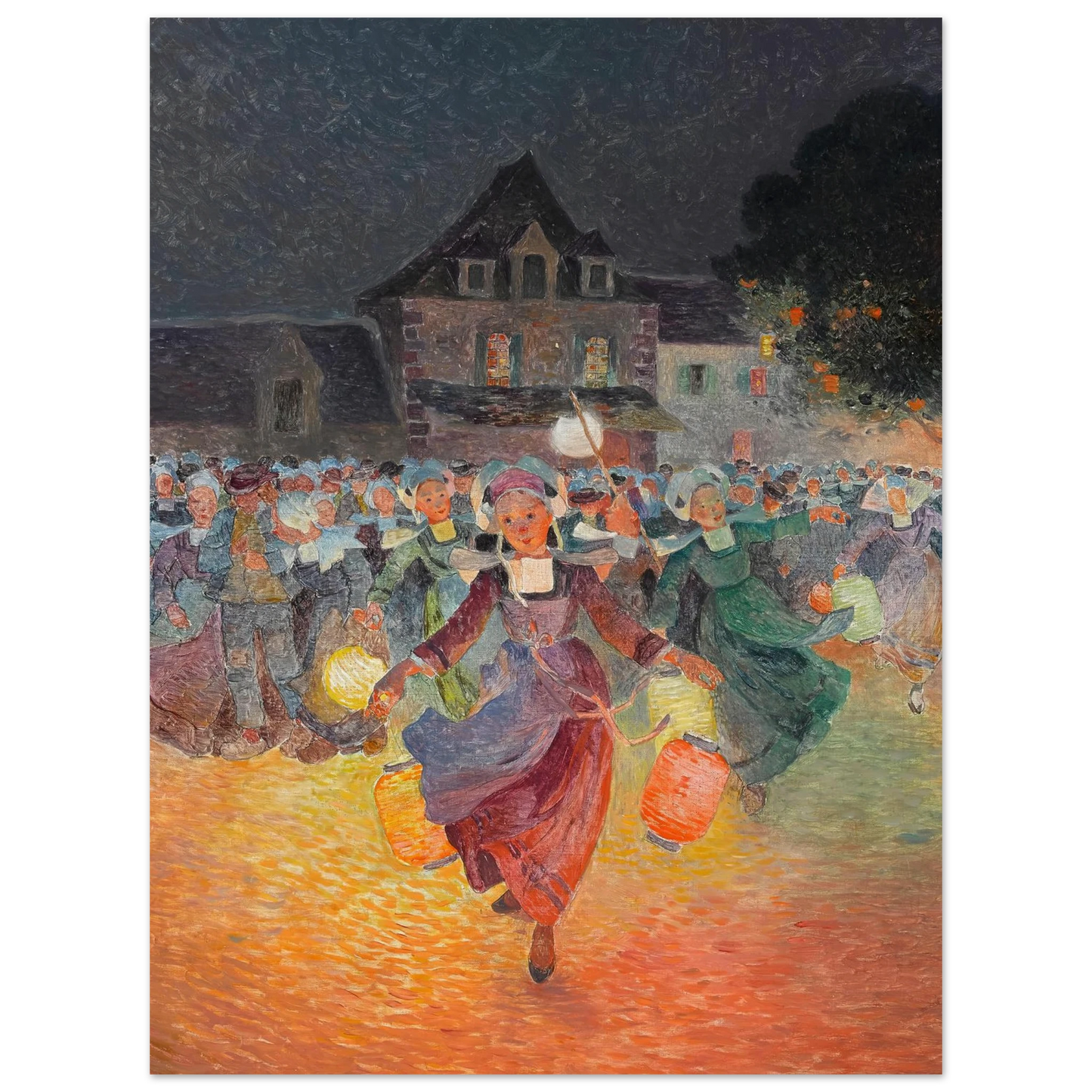 Breton Women with Lamps Art Print | Ferdinand du Puigaudeau - Framed Poster - 30x40 cm / 12x16″ - Black frame