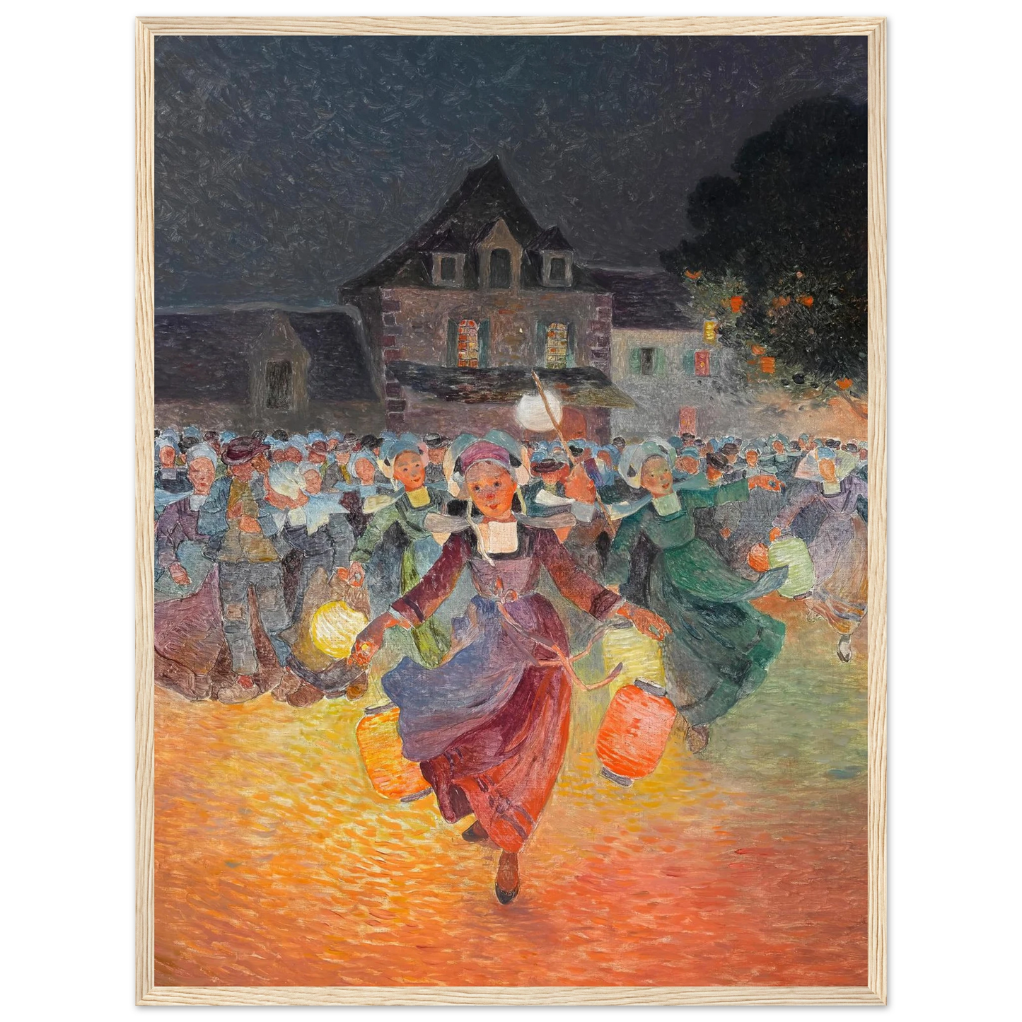 Breton Women with Lamps Art Print | Ferdinand du Puigaudeau - Framed Poster - 30x40 cm / 12x16″ - Black frame