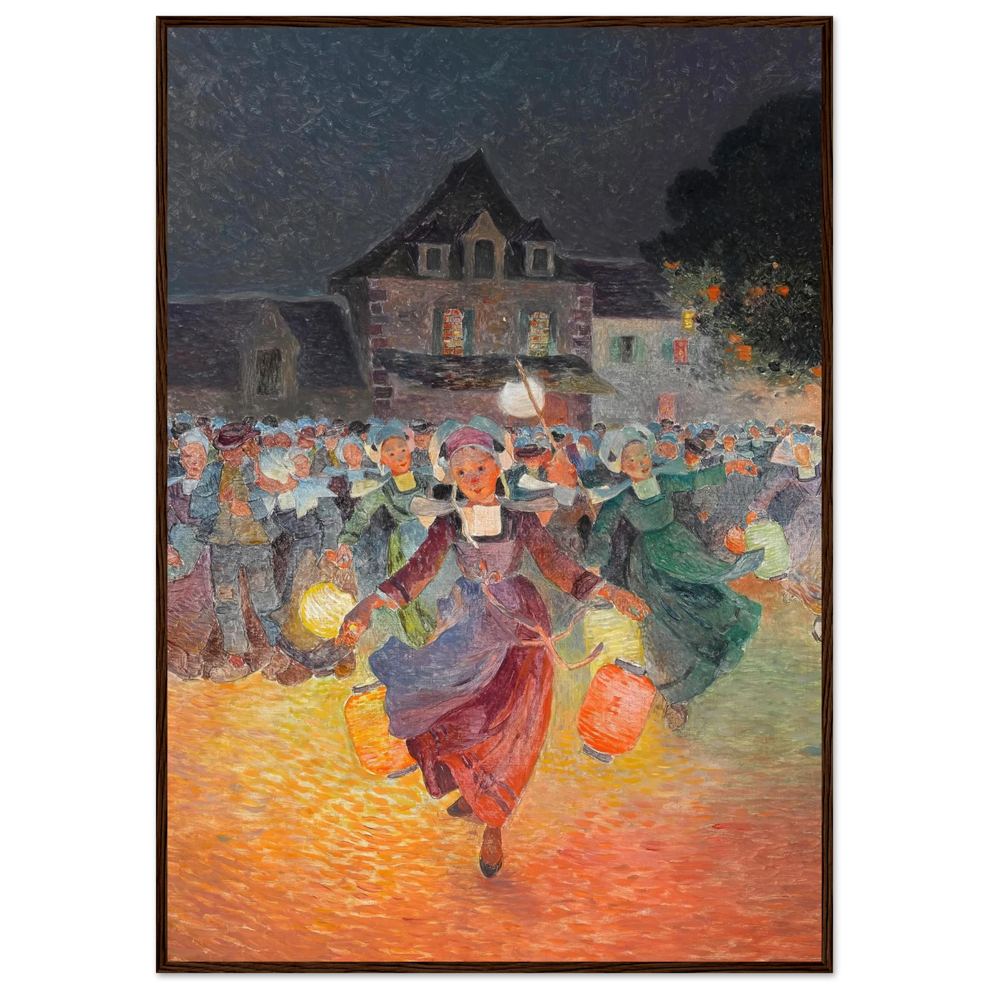 Breton Women with Lamps Art Print | Ferdinand du Puigaudeau - Framed Poster - 30x40 cm / 12x16″ - Black frame