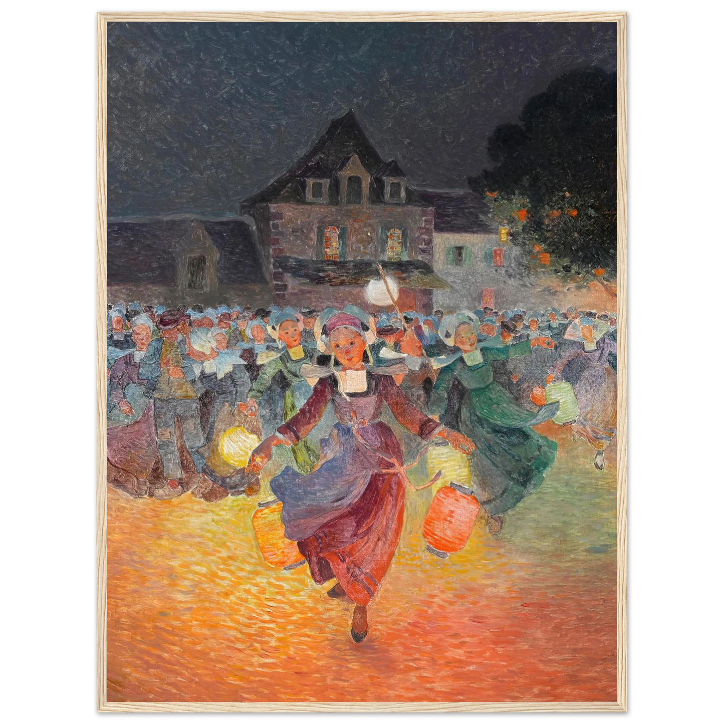 Breton Women with Lamps Art Print | Ferdinand du Puigaudeau - Framed Poster - 30x40 cm / 12x16″ - Black frame