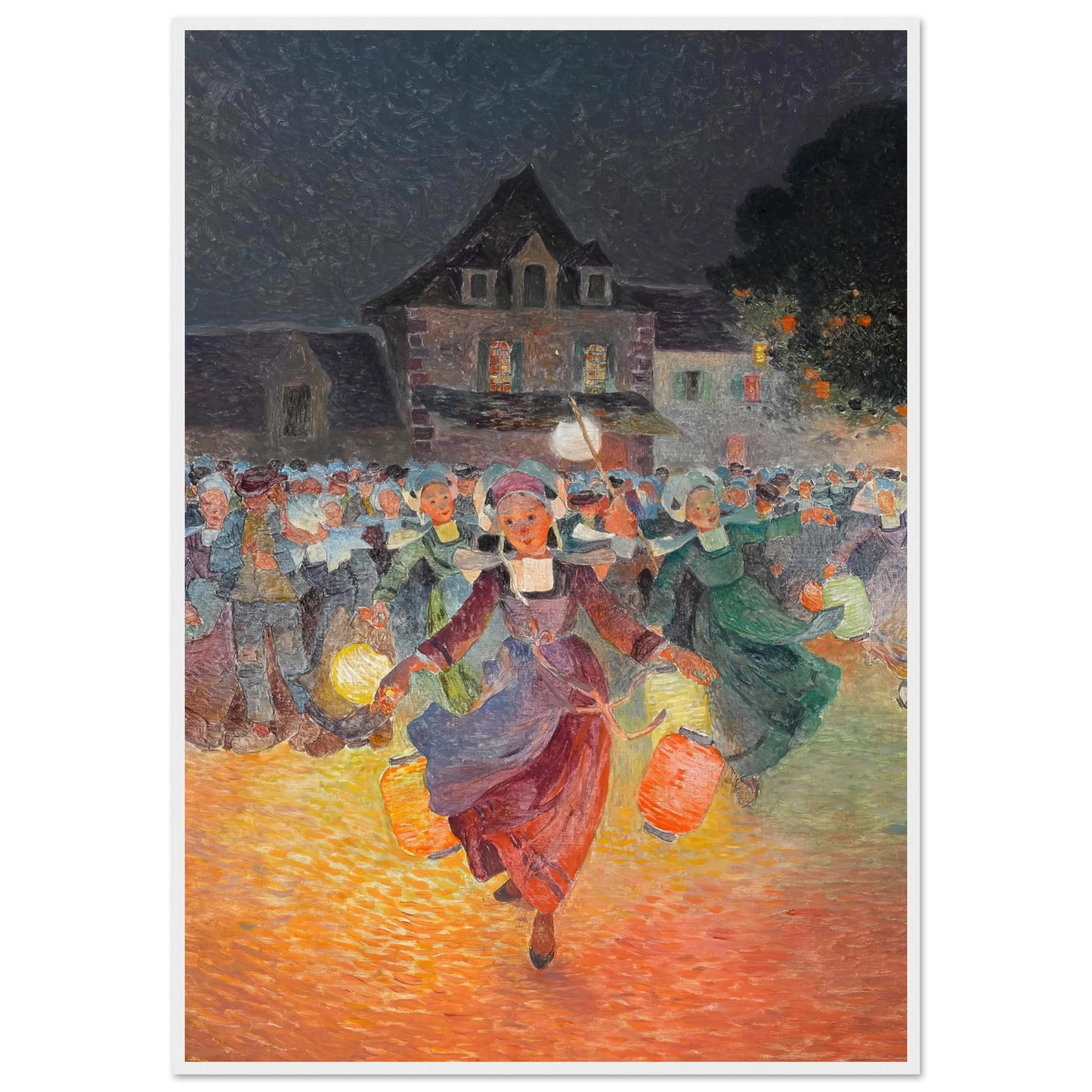 Breton Women with Lamps Art Print | Ferdinand du Puigaudeau - Framed Poster - 30x40 cm / 12x16″ - Black frame