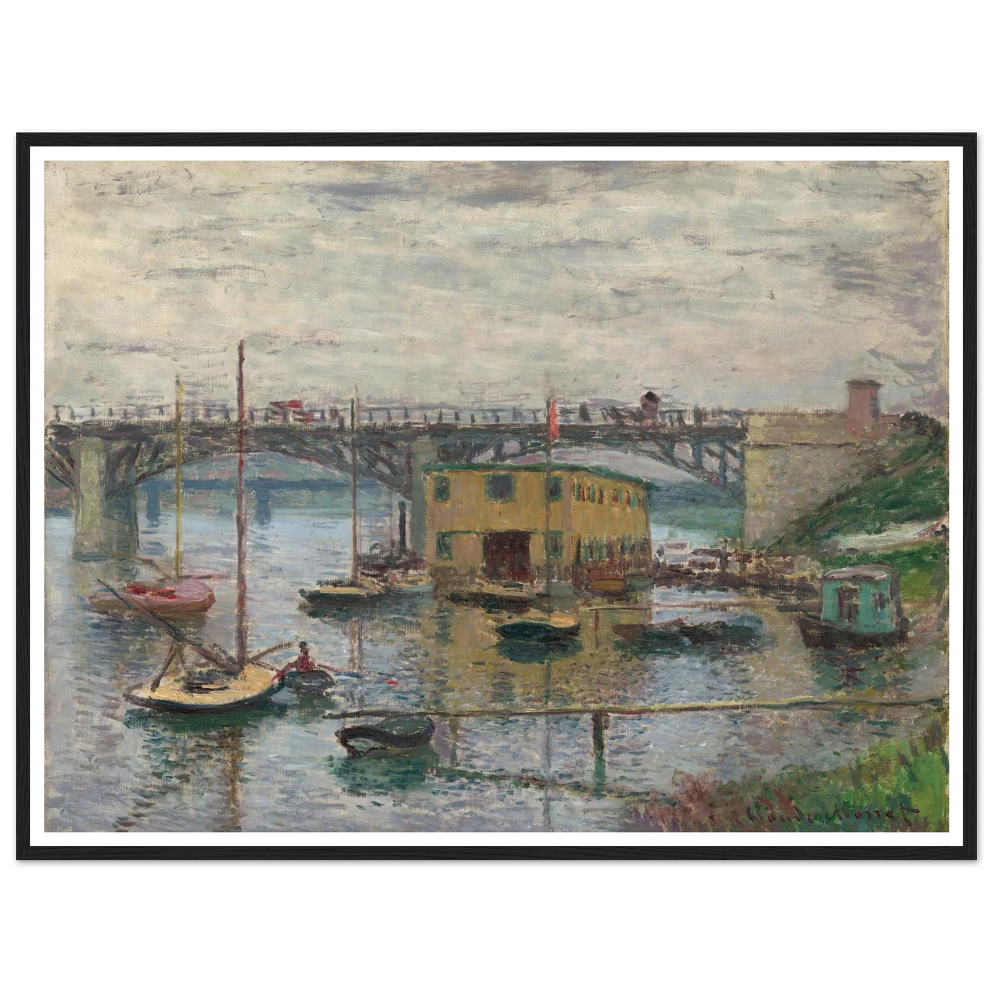 Bridge at Argenteuil on a Gray Day (c. 1876) Art Print | Claude Monet - Framed Poster - 30x40 cm / 12x16″ - Black frame