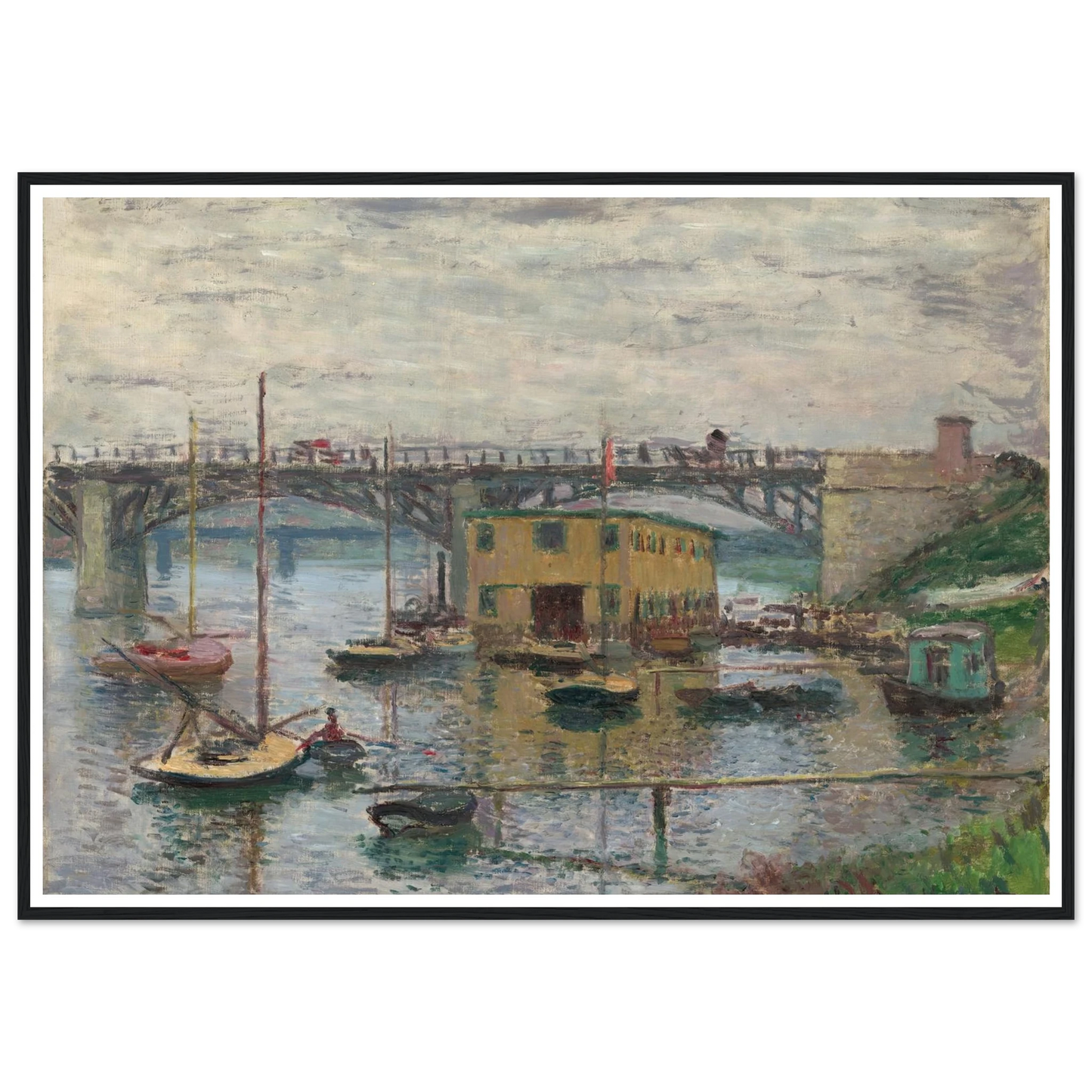 Bridge at Argenteuil on a Gray Day (c. 1876) Art Print | Claude Monet - Framed Poster - 30x40 cm / 12x16″ - Black frame