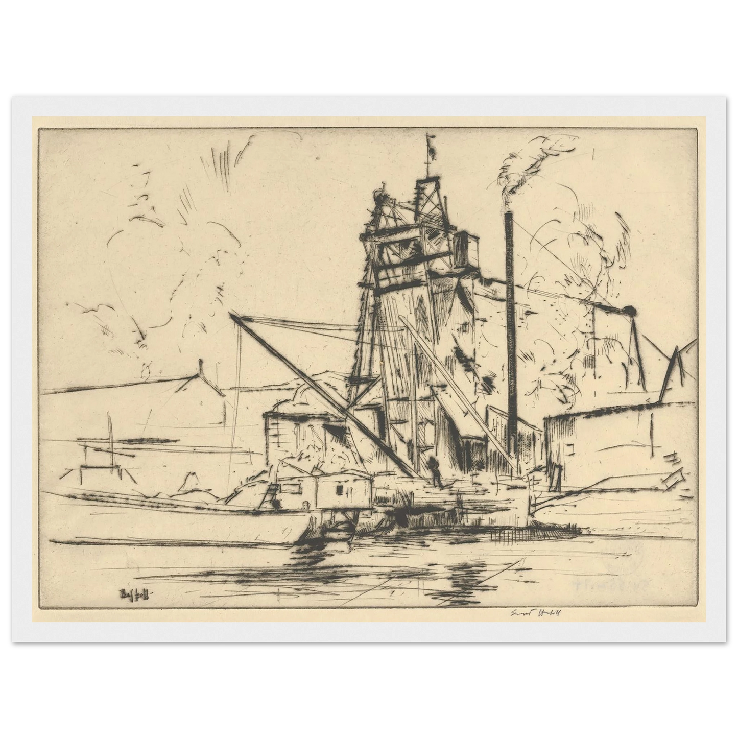 Bridgeport Docks (probably 1918) Art Print | Ernest Haskell - Framed Poster - 30x40 cm / 12x16″ - Black frame