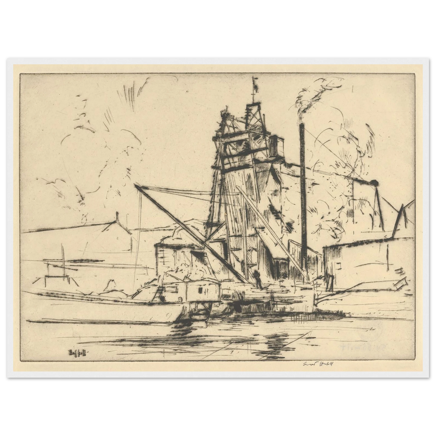 Bridgeport Docks (probably 1918) Art Print | Ernest Haskell - Framed Poster - 30x40 cm / 12x16″ - Black frame