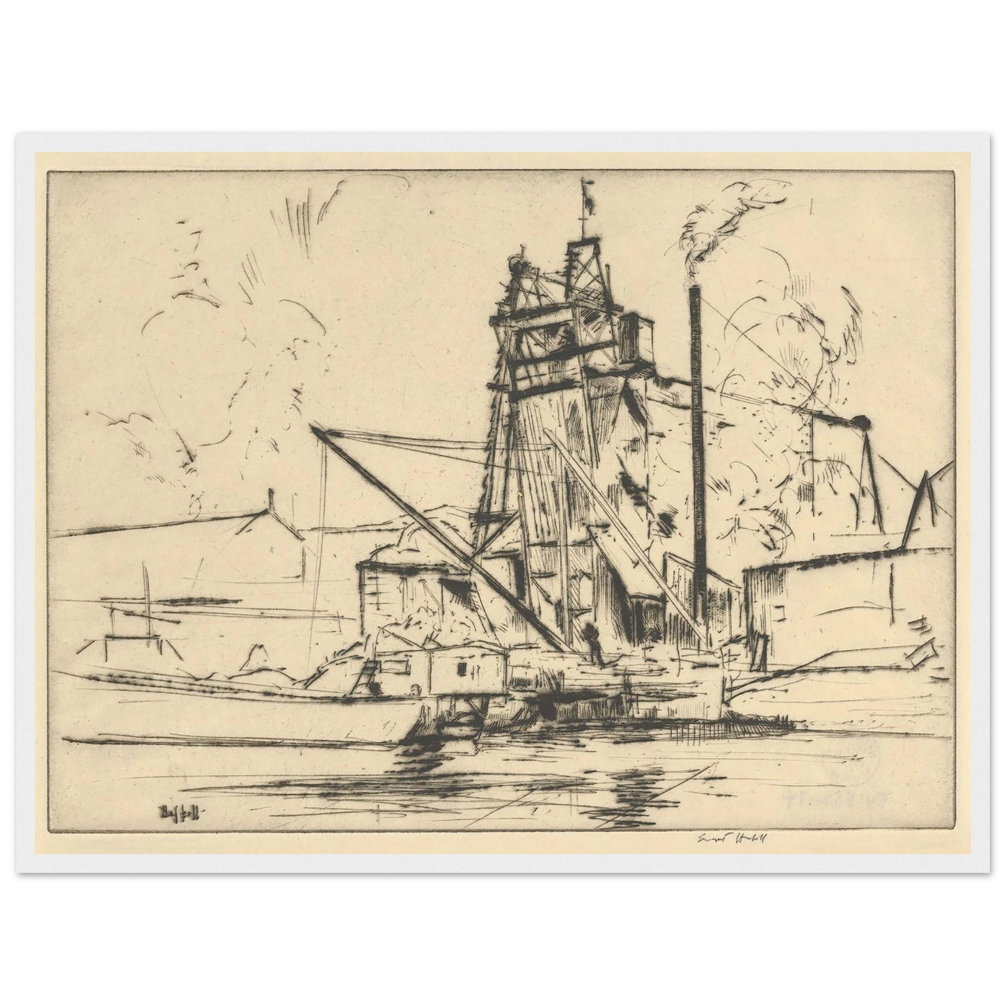 Bridgeport Docks (probably 1918) Art Print | Ernest Haskell - Framed Poster - 30x40 cm / 12x16″ - Black frame