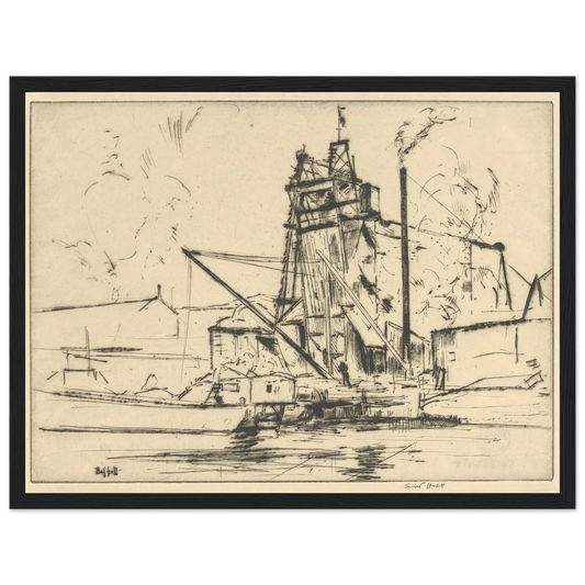 Bridgeport Docks (probably 1918) Art Print | Ernest Haskell - Framed Poster - 30x40 cm / 12x16″ - Black frame