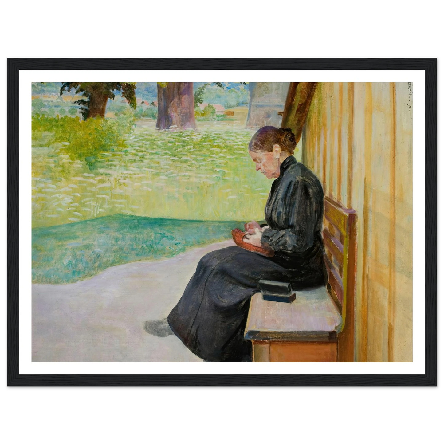 Bronisława, artist’s sister, in front of the house (1921) Art Print | Jacek Malczewski - Framed Poster - 30x40 cm / 12x16″ - Black frame