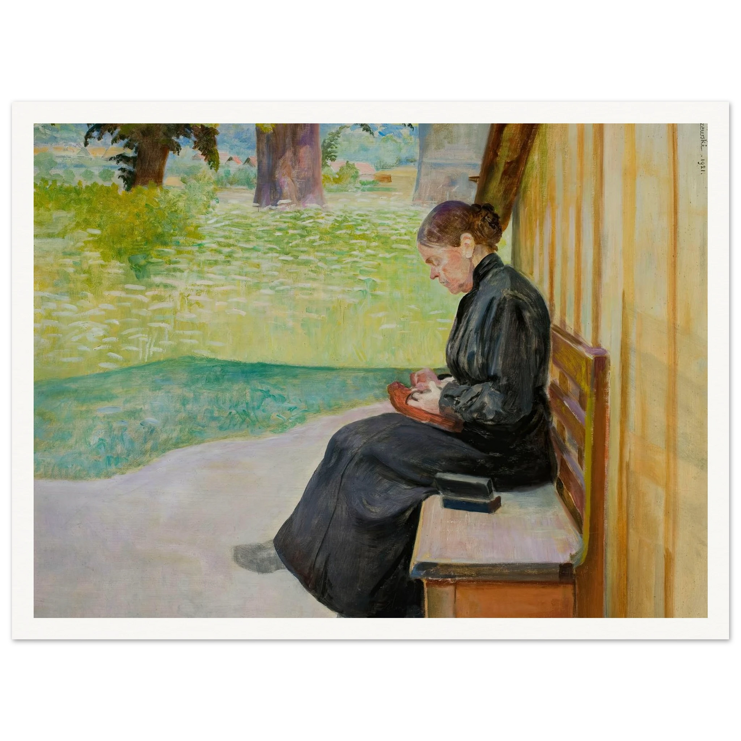 Bronisława, artist’s sister, in front of the house (1921) Art Print | Jacek Malczewski - Framed Poster - 30x40 cm / 12x16″ - Black frame