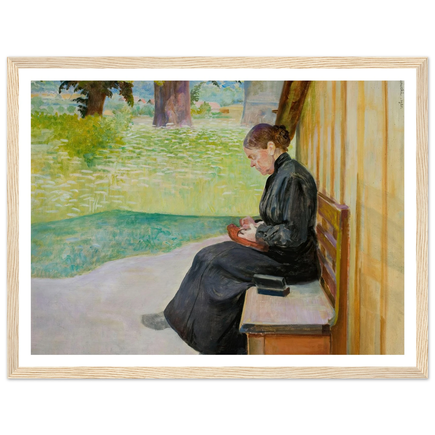 Bronisława, artist’s sister, in front of the house (1921) Art Print | Jacek Malczewski - Framed Poster - 30x40 cm / 12x16″ - Black frame