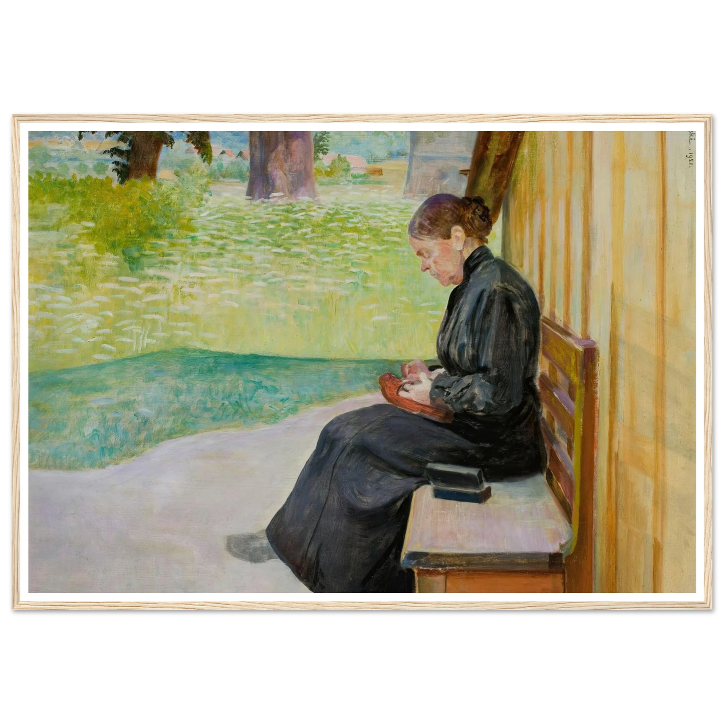 Bronisława, artist’s sister, in front of the house (1921) Art Print | Jacek Malczewski - Framed Poster - 30x40 cm / 12x16″ - Black frame