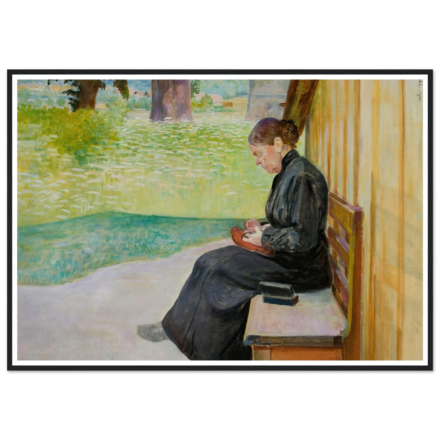 Bronisława, artist’s sister, in front of the house (1921) Art Print | Jacek Malczewski - Framed Poster - 30x40 cm / 12x16″ - Black frame