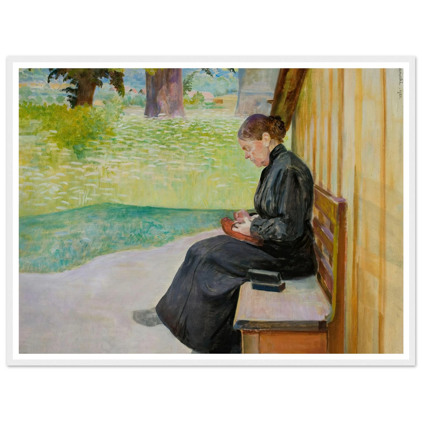 Bronisława, artist’s sister, in front of the house (1921) Art Print | Jacek Malczewski - Framed Poster - 30x40 cm / 12x16″ - Black frame