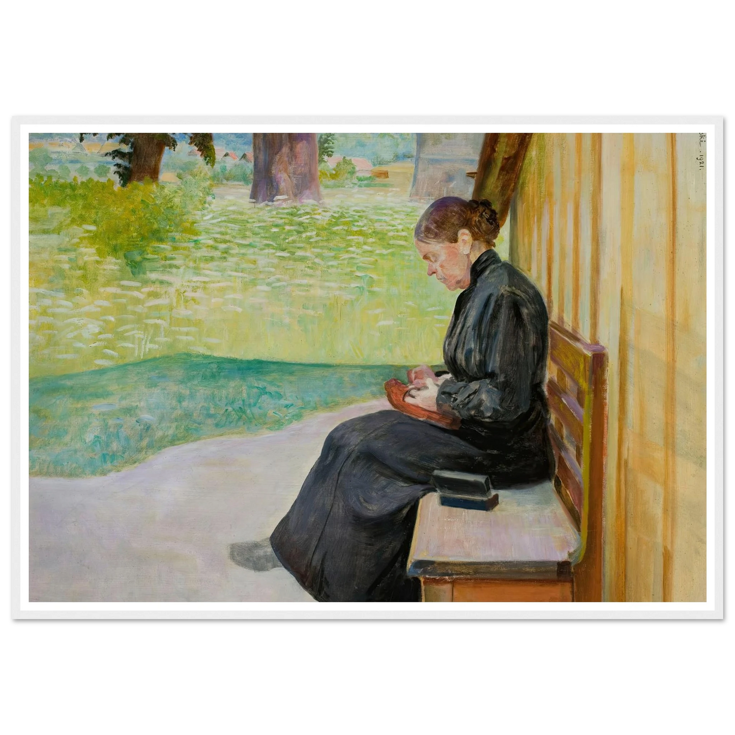 Bronisława, artist’s sister, in front of the house (1921) Art Print | Jacek Malczewski - Framed Poster - 30x40 cm / 12x16″ - Black frame