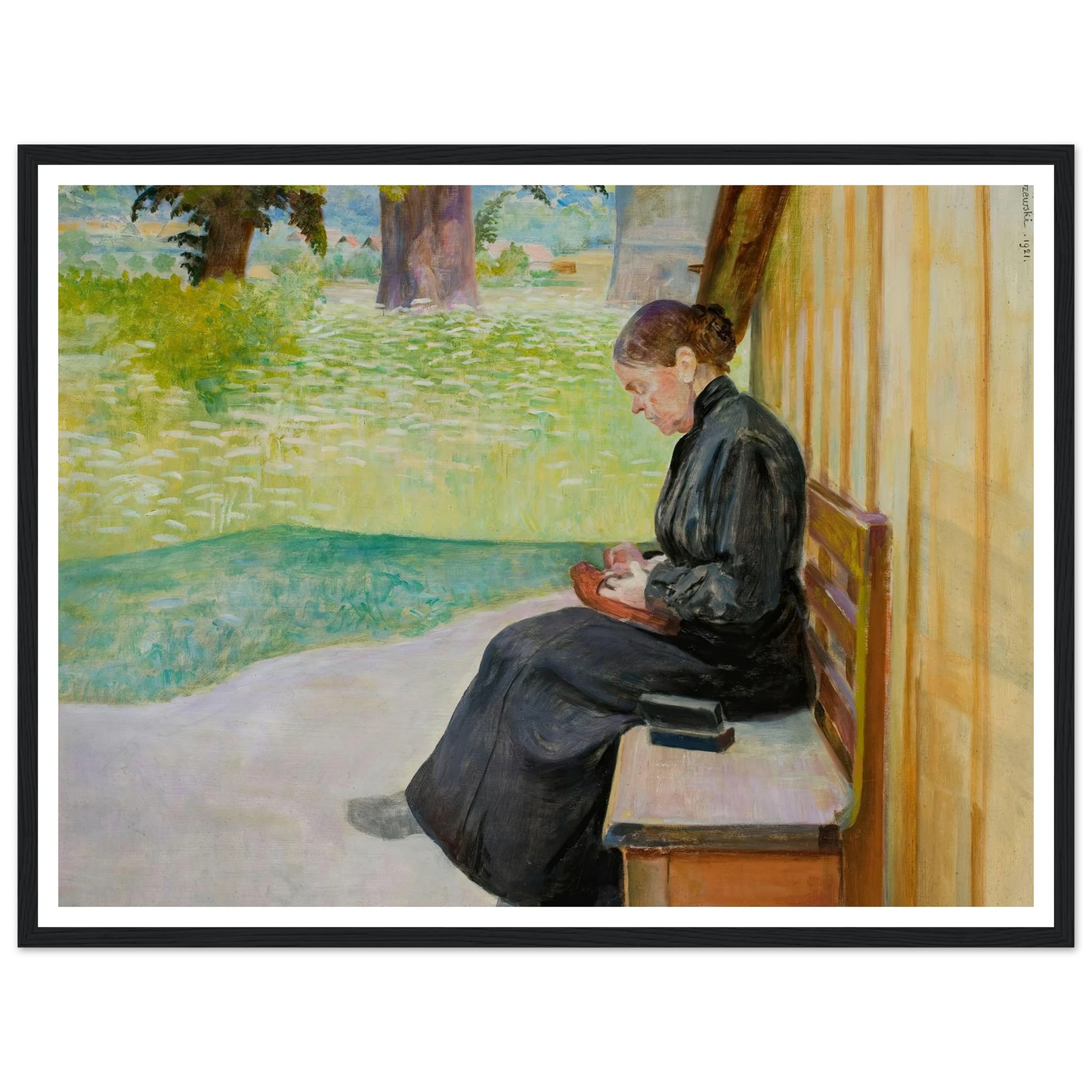 Bronisława, artist’s sister, in front of the house (1921) Art Print | Jacek Malczewski - Framed Poster - 30x40 cm / 12x16″ - Black frame