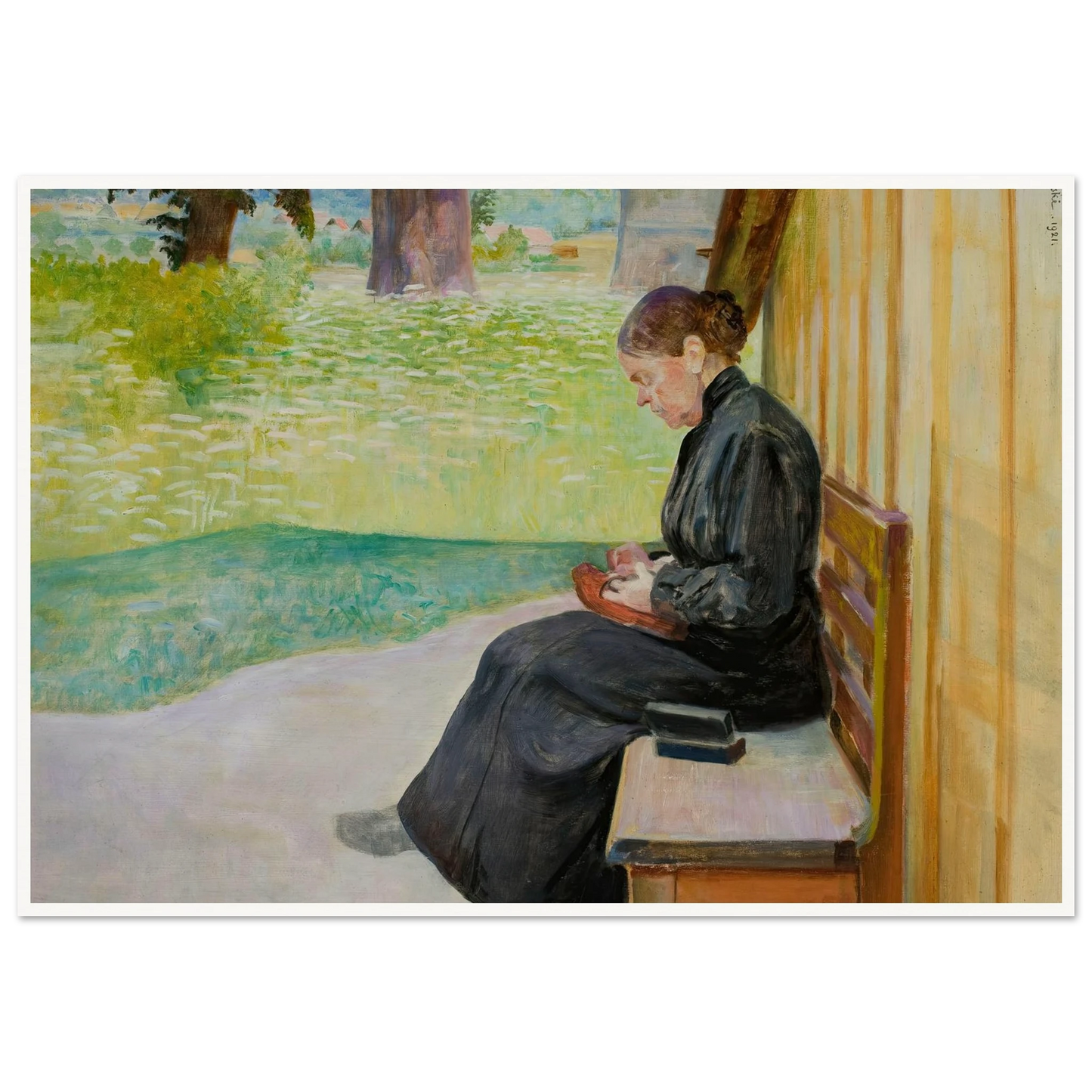 Bronisława, artist’s sister, in front of the house (1921) Art Print | Jacek Malczewski - Framed Poster - 30x40 cm / 12x16″ - Black frame