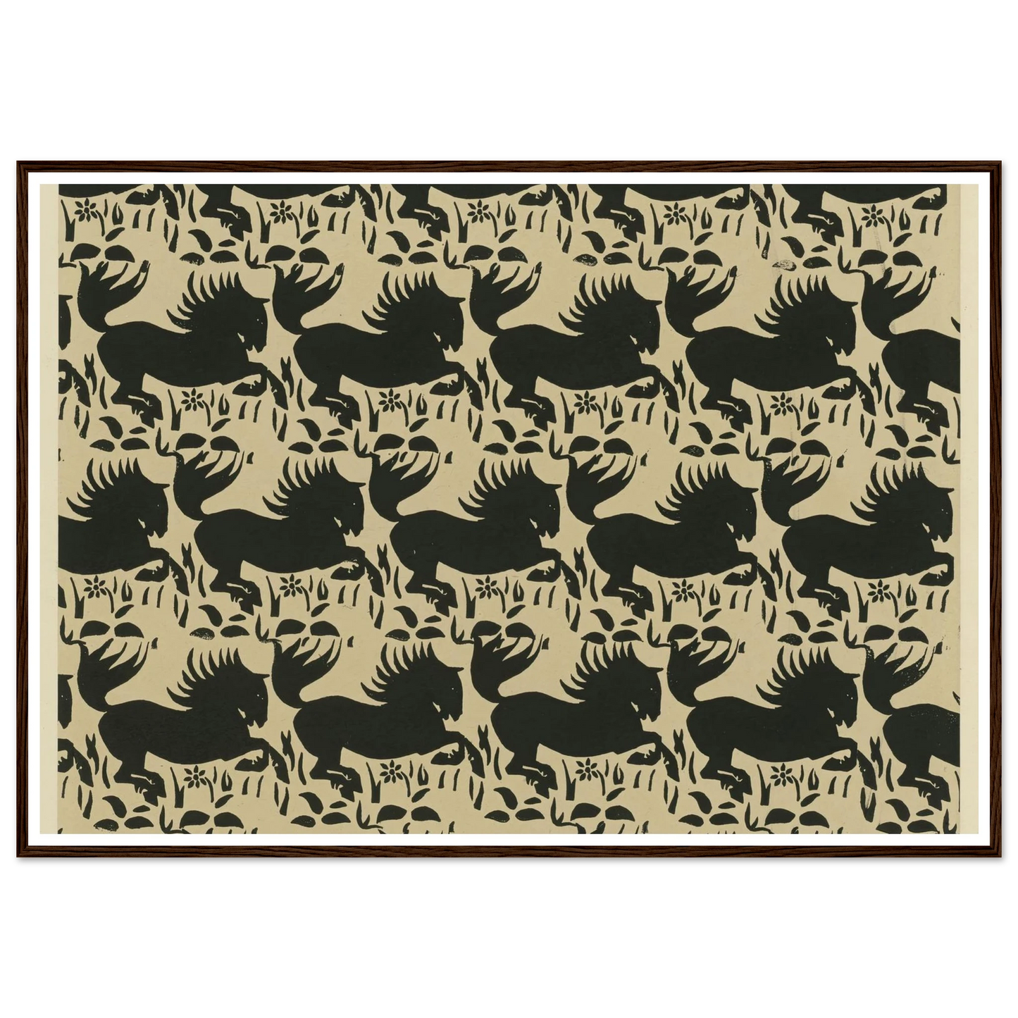 Buntpapier (Pferde) (1902 - 1906) Art Print | Maria von Uchatius - Framed Poster - 30x40 cm / 12x16″ - Black frame