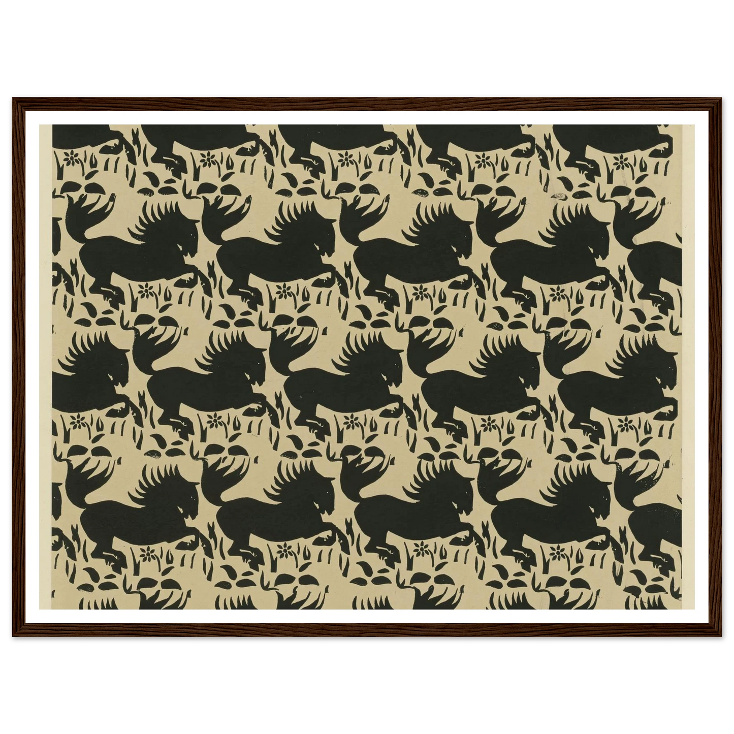 Buntpapier (Pferde) (1902 - 1906) Art Print | Maria von Uchatius - Framed Poster - 30x40 cm / 12x16″ - Black frame