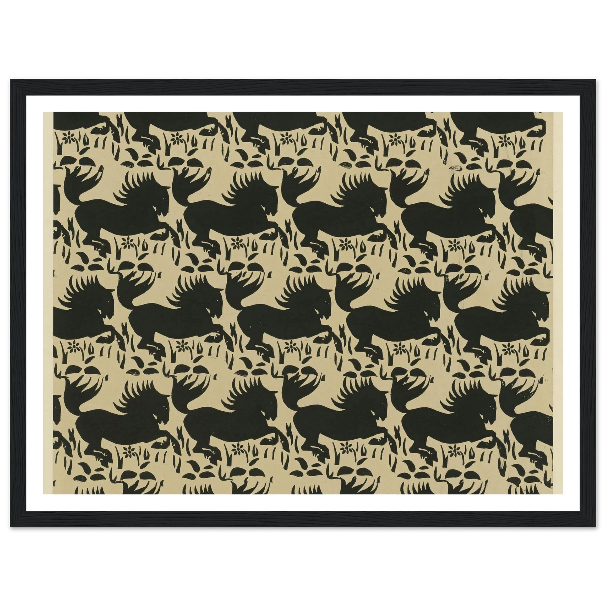 Buntpapier (Pferde) (1902 - 1906) Art Print | Maria von Uchatius - Framed Poster - 30x40 cm / 12x16″ - Black frame