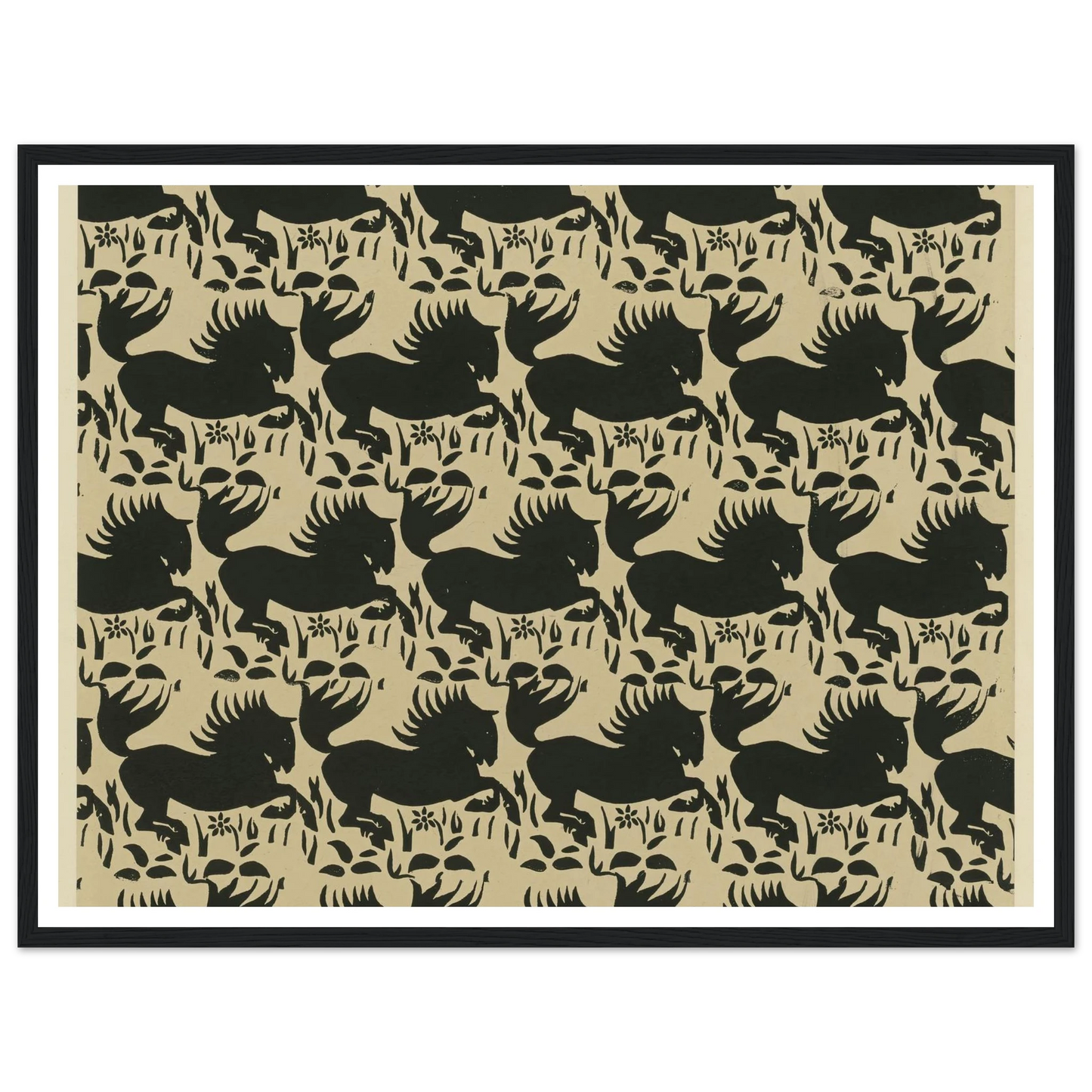 Buntpapier (Pferde) (1902 - 1906) Art Print | Maria von Uchatius - Framed Poster - 30x40 cm / 12x16″ - Black frame