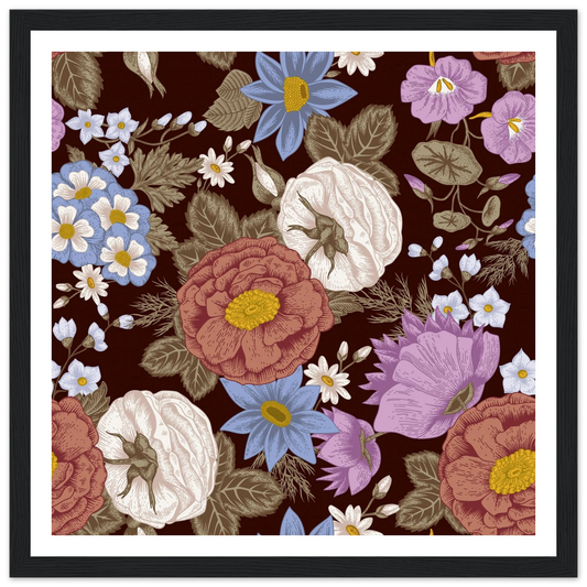 Burgundy Garden Riot Art Print | William Morris Inspired - Framed Poster - 30x30 cm / 12x12″ - Black frame