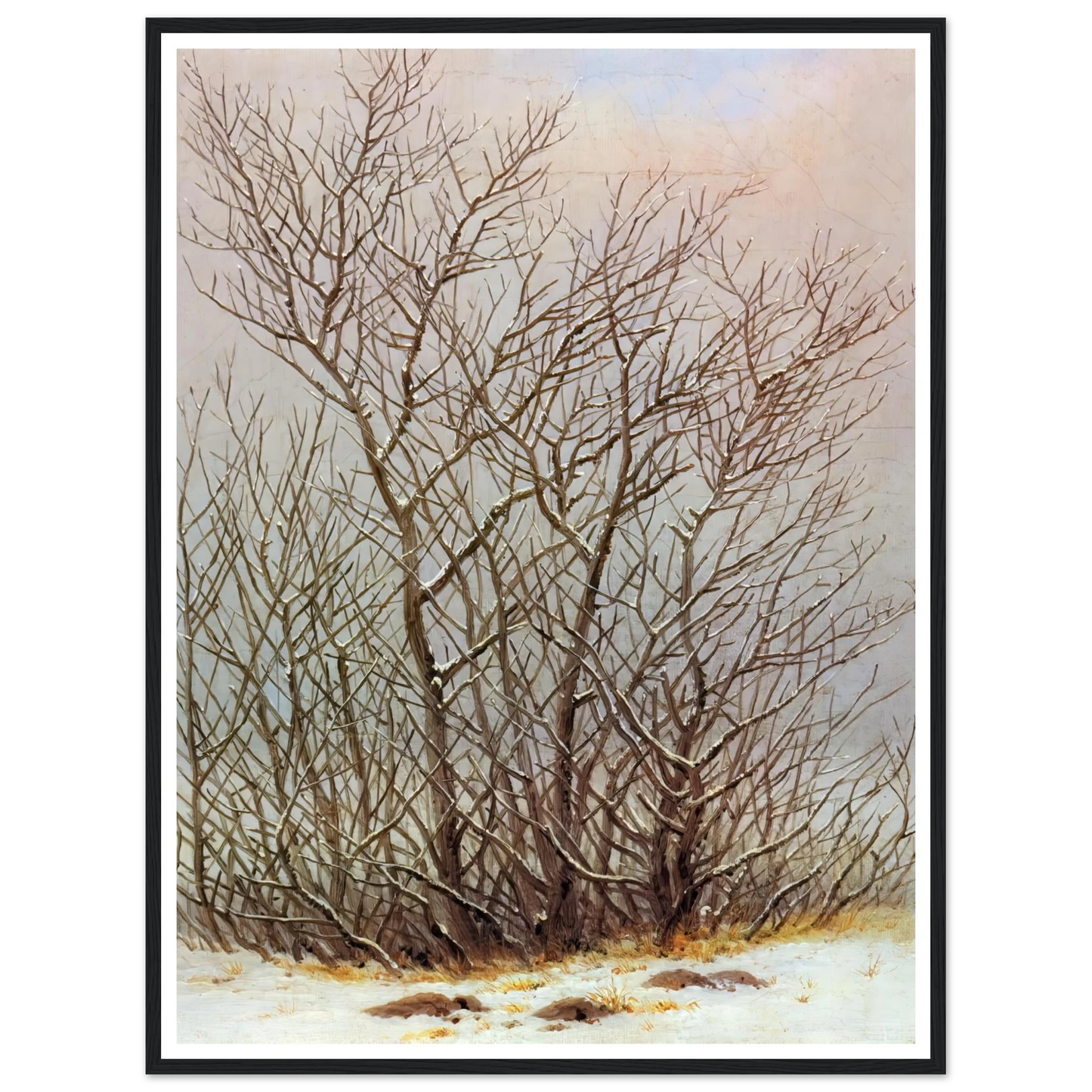 Bushes in the Snow Art Print | Caspar David Friedrich - Framed Poster - 30x40 cm / 12x16″ - Black frame