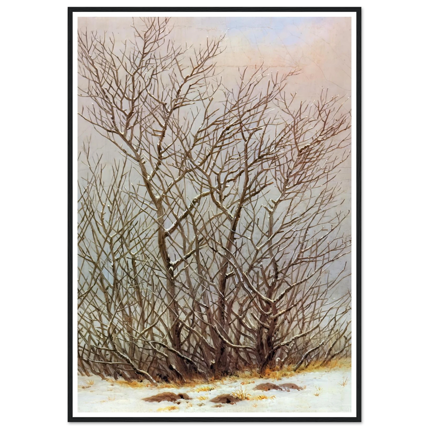Bushes in the Snow Art Print | Caspar David Friedrich - Framed Poster - 30x40 cm / 12x16″ - Black frame
