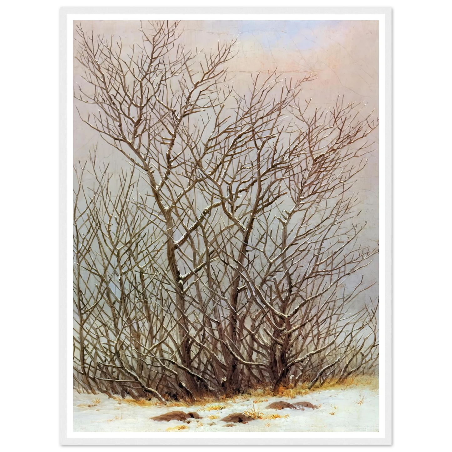 Bushes in the Snow Art Print | Caspar David Friedrich - Framed Poster - 30x40 cm / 12x16″ - Black frame