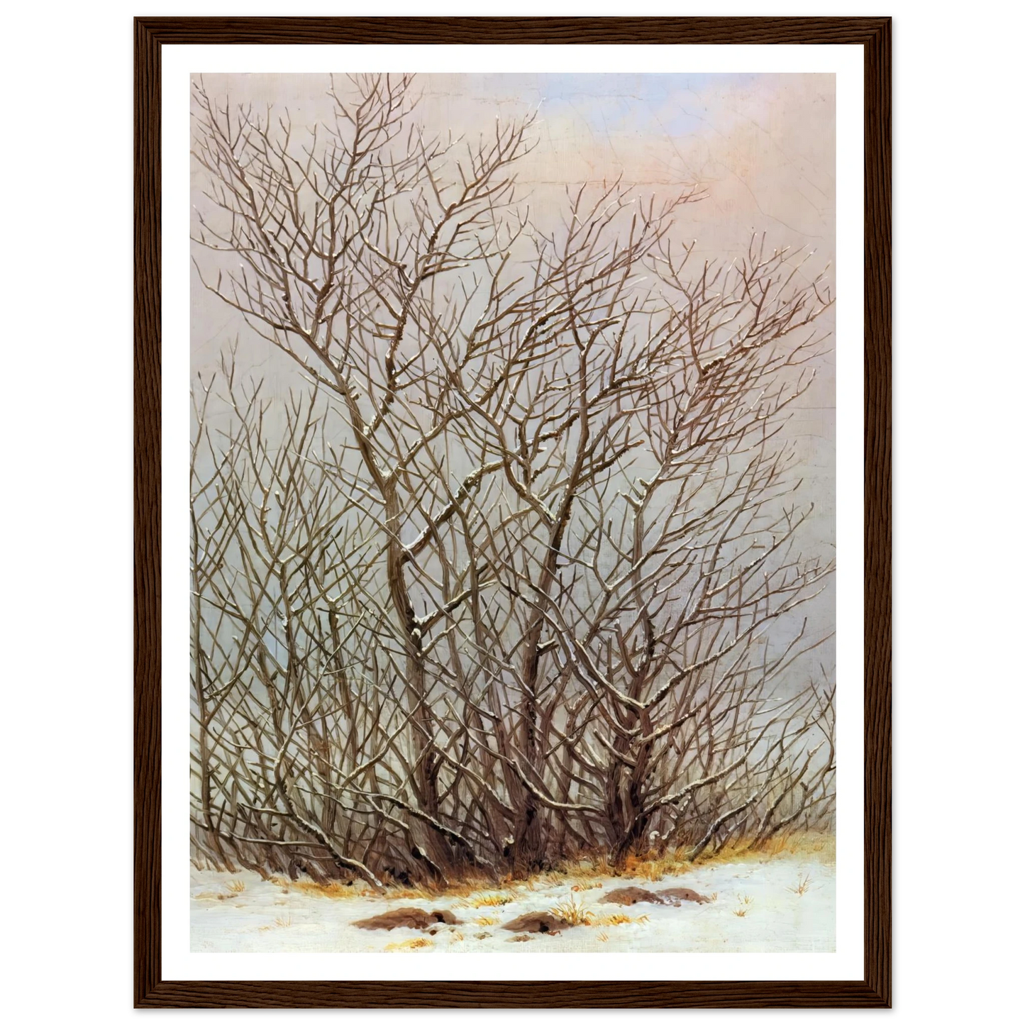 Bushes in the Snow Art Print | Caspar David Friedrich - Framed Poster - 30x40 cm / 12x16″ - Black frame